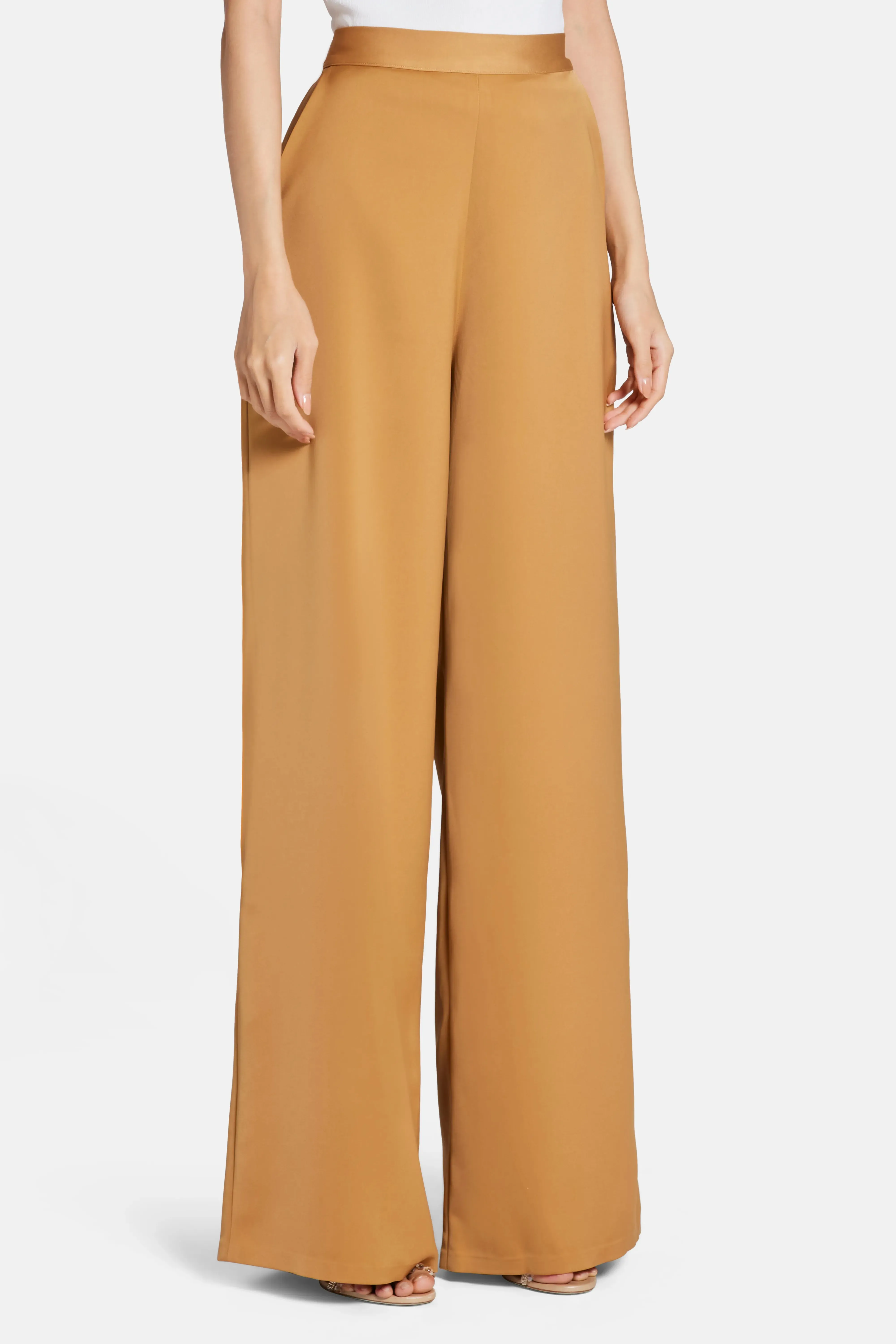 Mikado Flared High Waisted Trousers in Tan and Gold