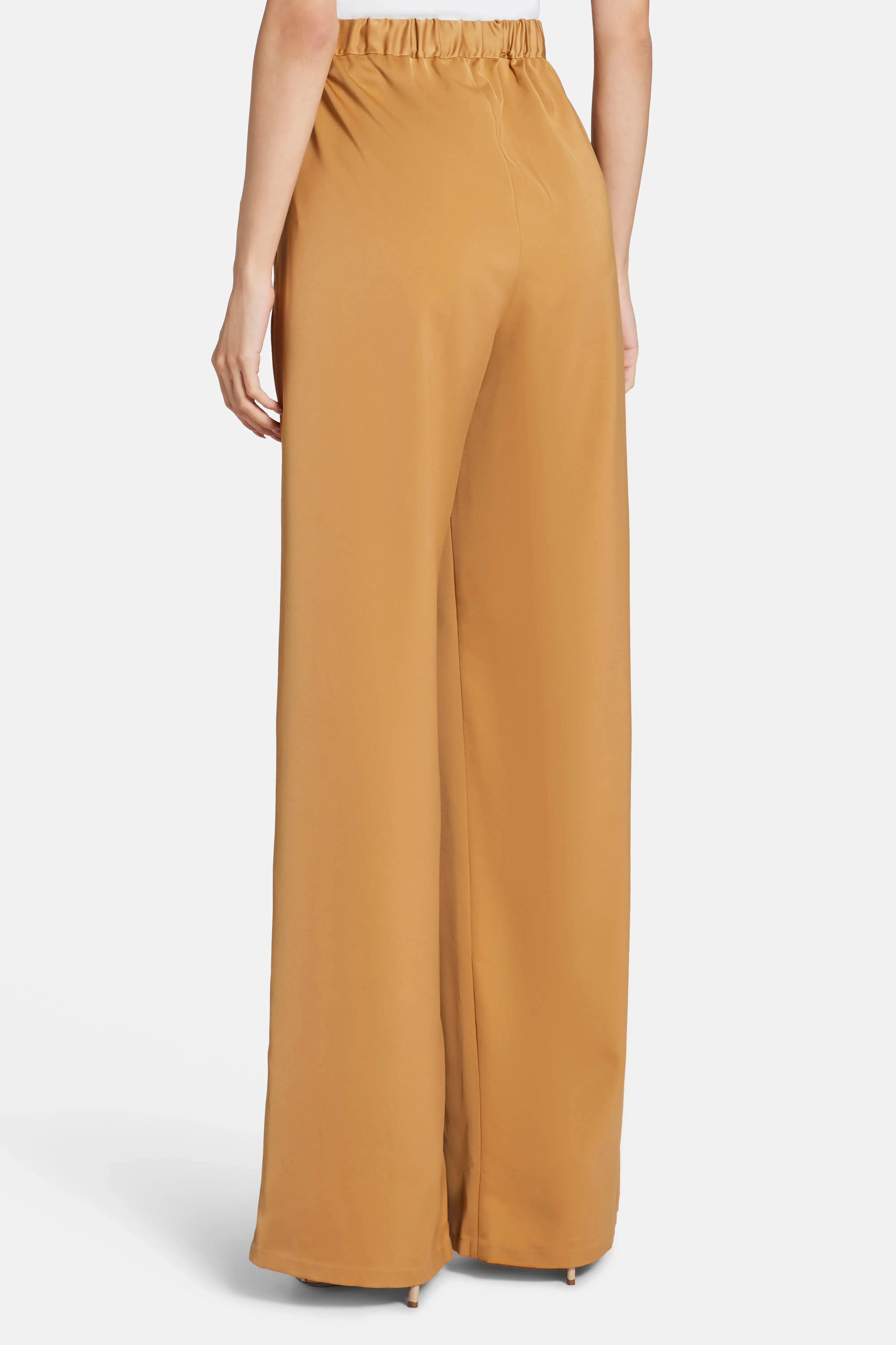 Mikado Flared High Waisted Trousers in Tan and Gold