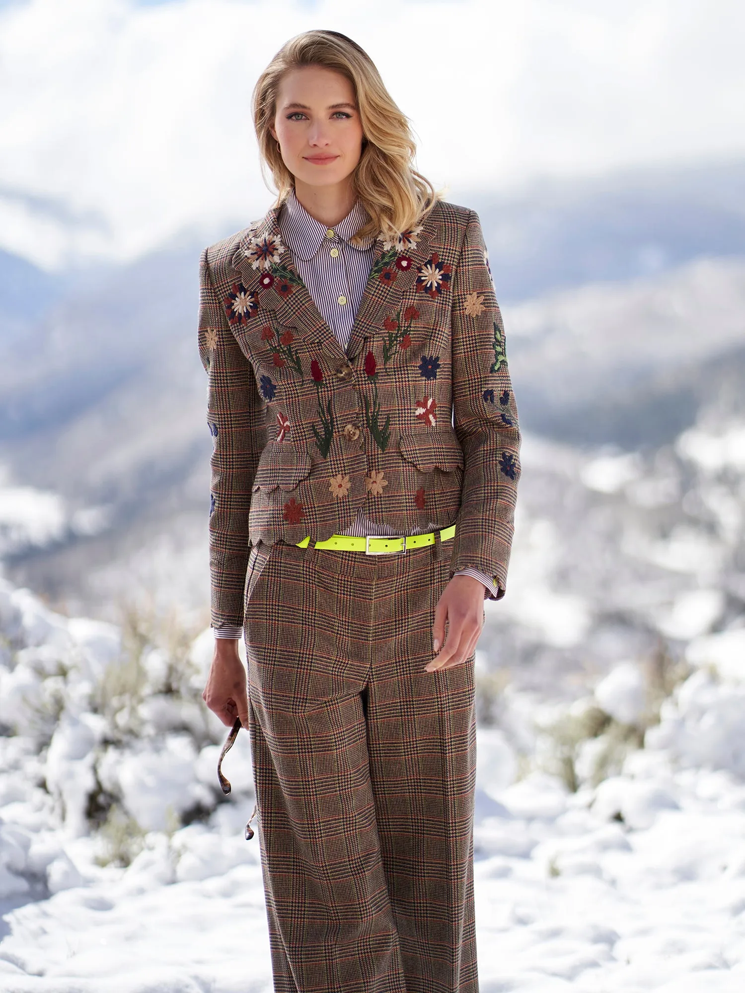 Mina Scallop Plaid Embroidered Blazer