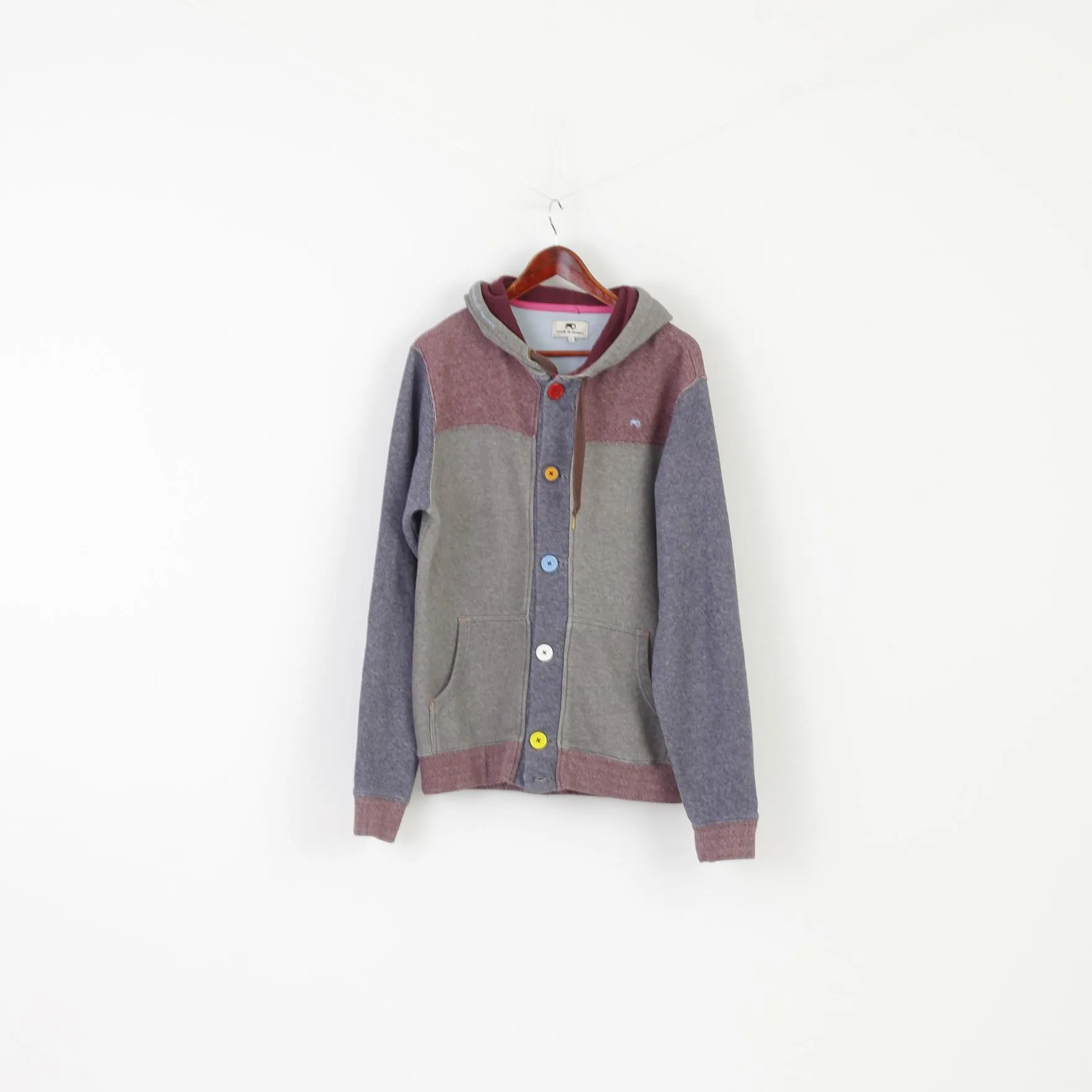Moods Of Norway Men L Sweatshirt Gray Cotton Buttoned Design Vintage Hooded Top