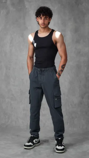 Muscle-Up Ribbed Tank - Black & Impact Woven Cargos - Dark Grey