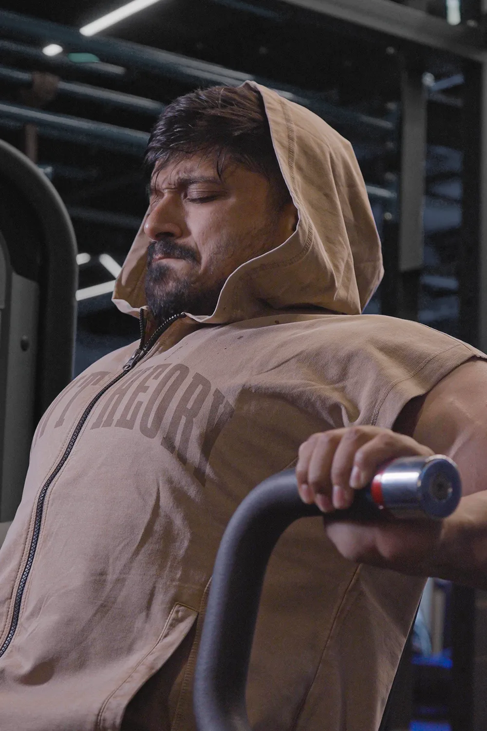Muscle Up- Washed Sleeveless Zip Hoodie -Mocha Brown