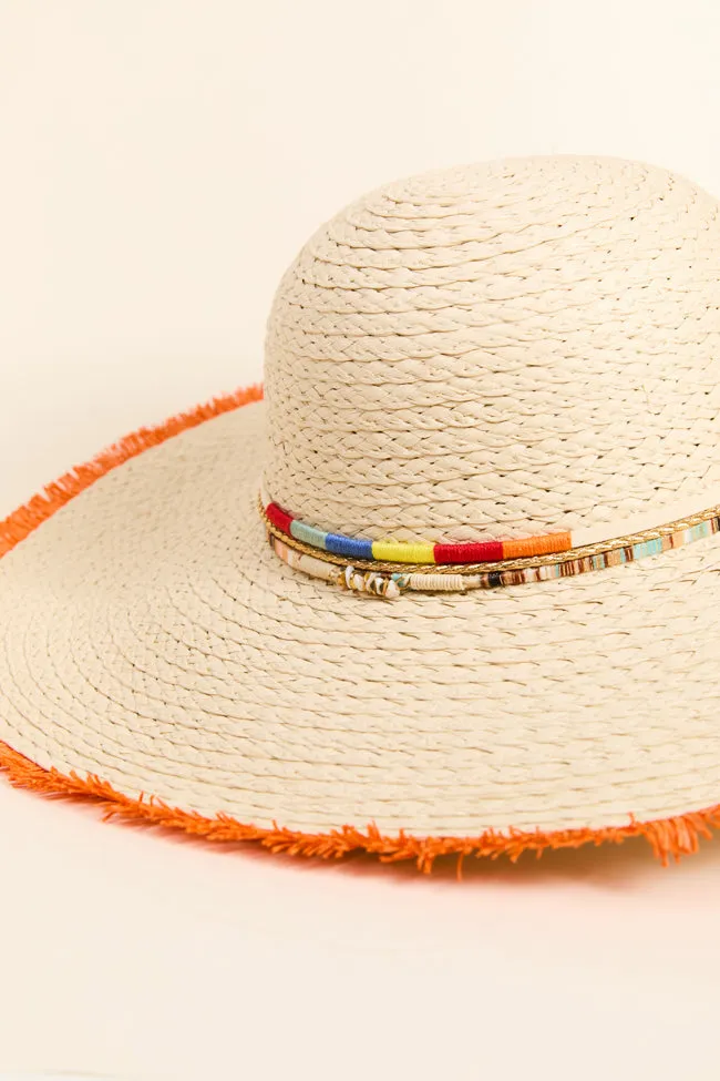 Natural Orange Fringe Trim Straw Hat