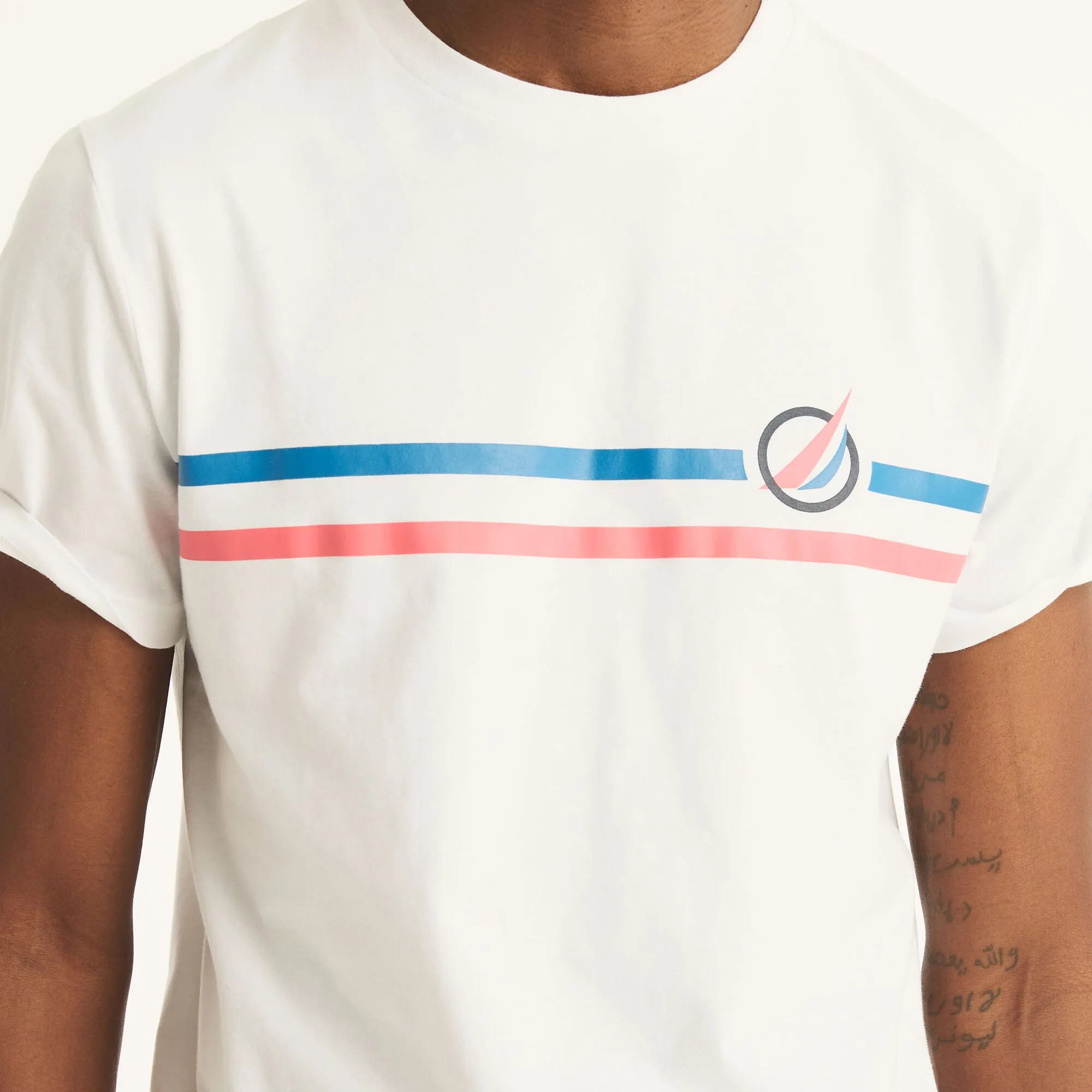 Nautica Mens Chest-Stripe Crewneck T-Shirt