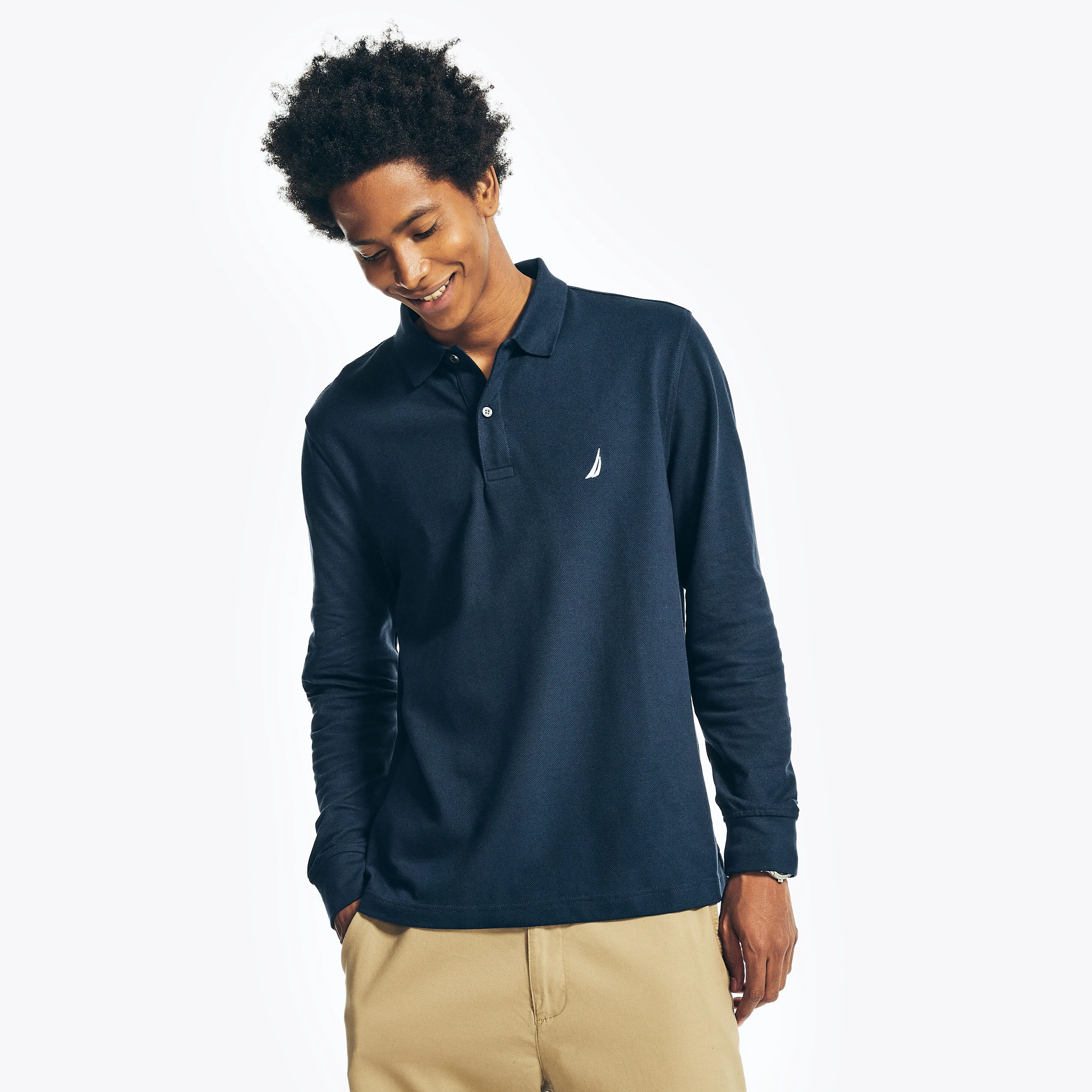 Nautica Mens Classic Fit Long-Sleeve Deck Polo