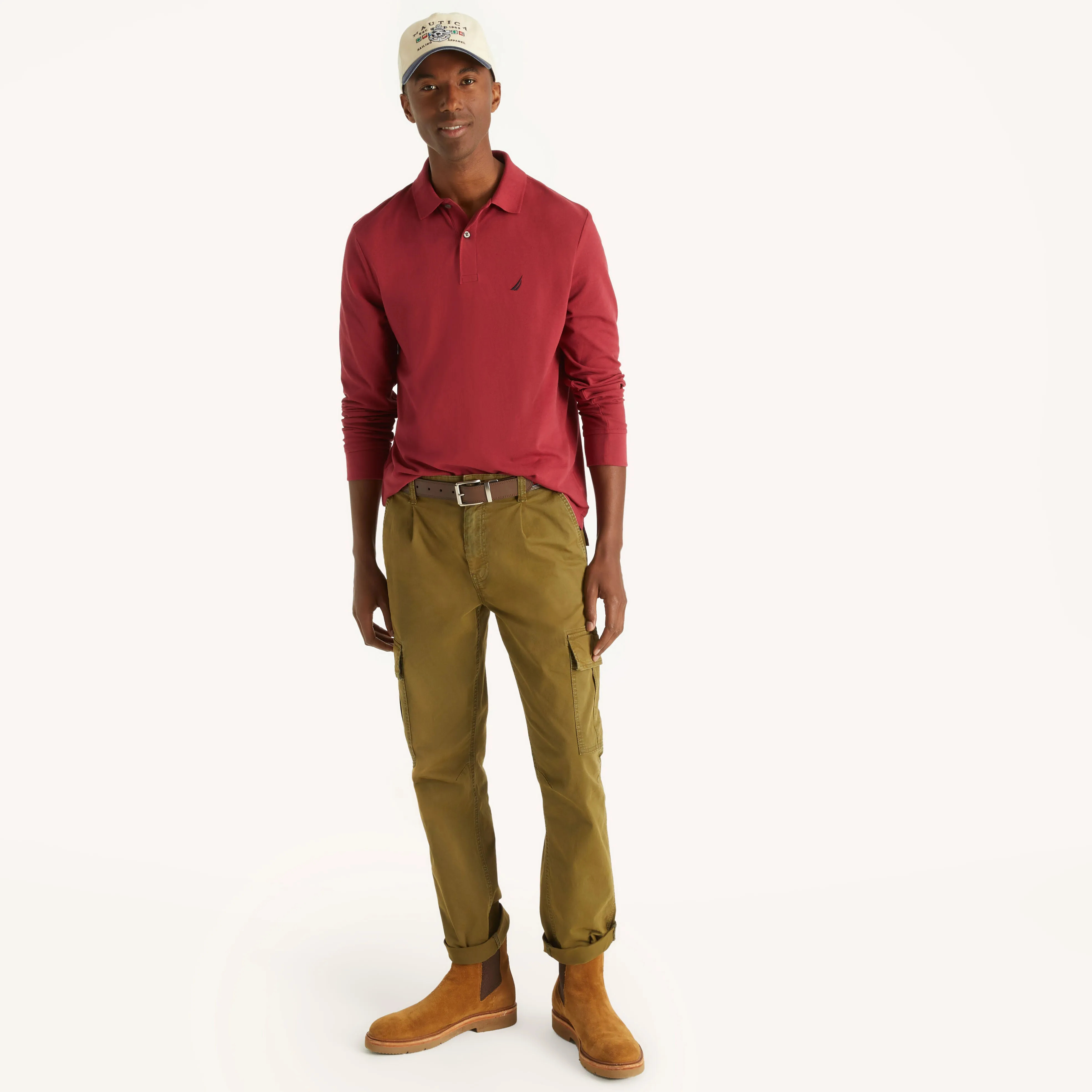 Nautica Mens Classic Fit Long-Sleeve Deck Polo
