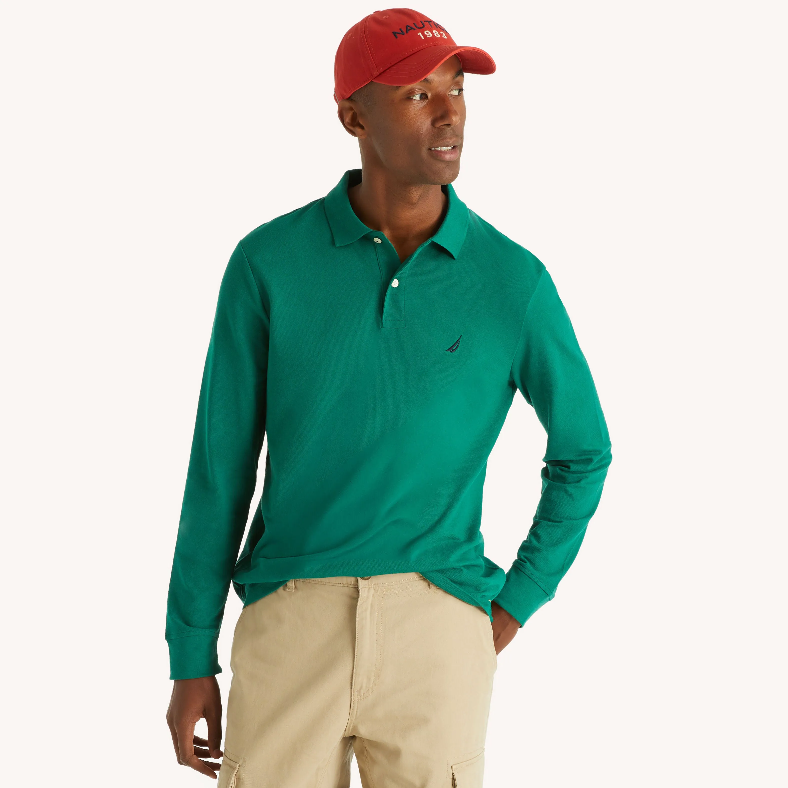 Nautica Mens Classic Fit Long-Sleeve Deck Polo