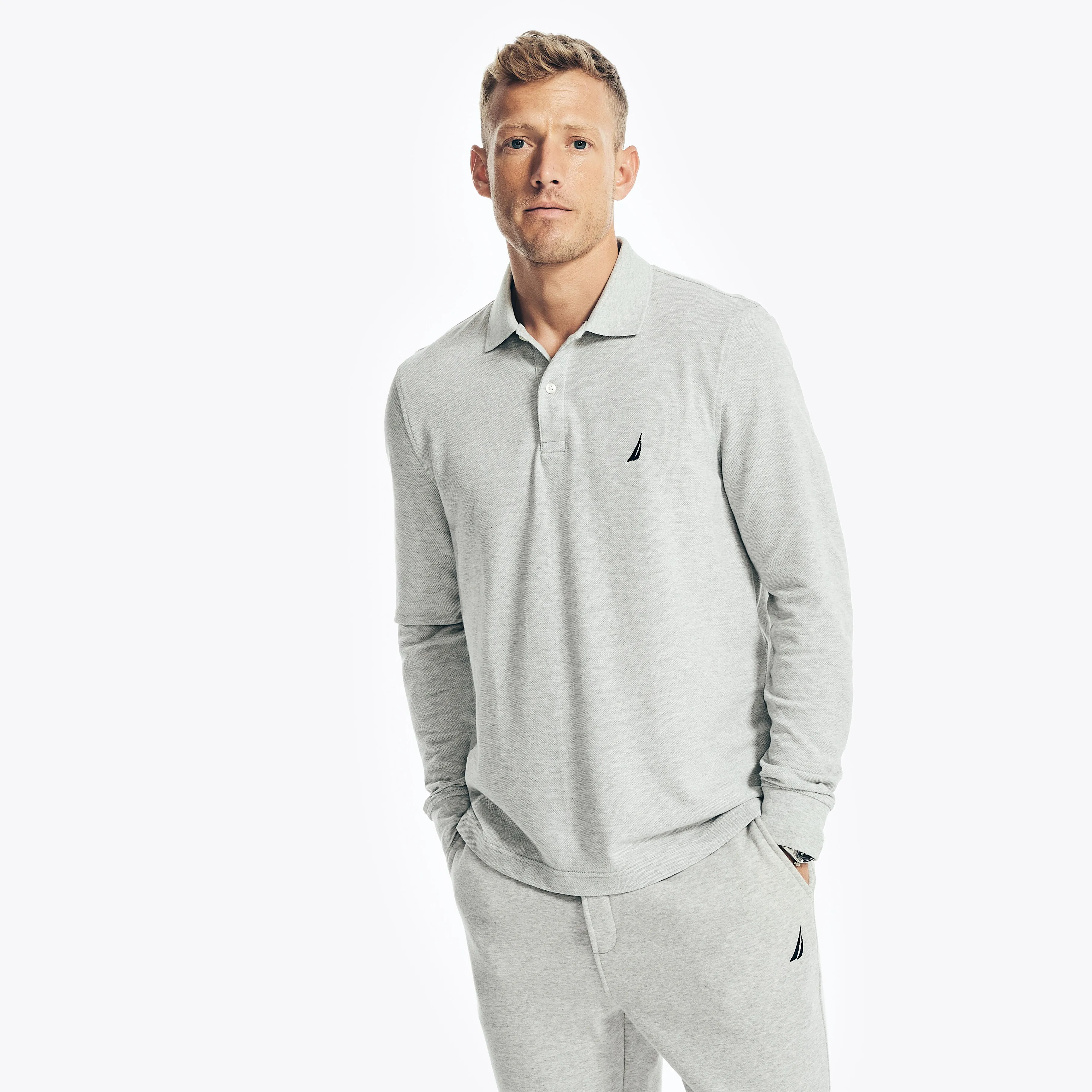 Nautica Mens Classic Fit Long-Sleeve Deck Polo