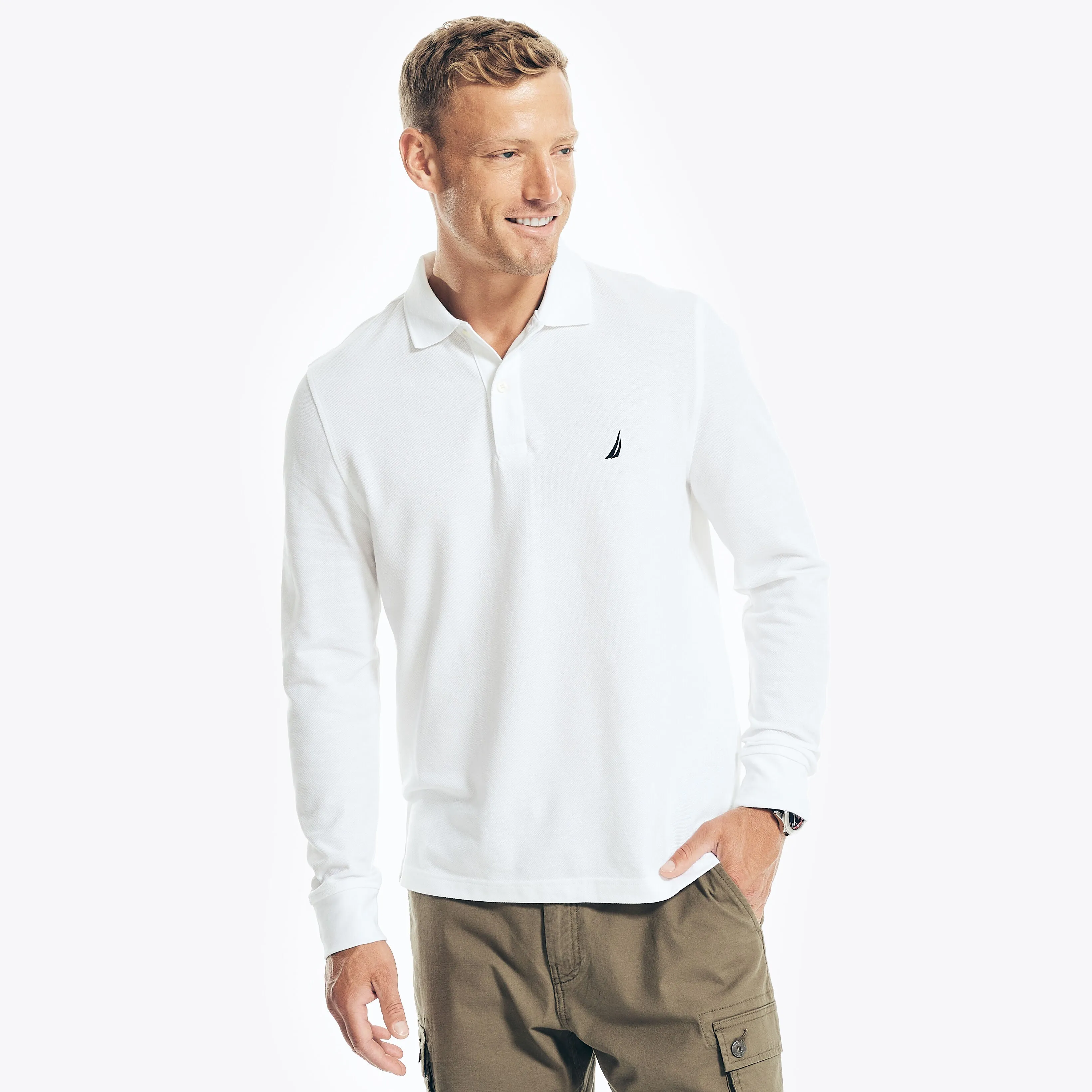 Nautica Mens Classic Fit Long-Sleeve Deck Polo