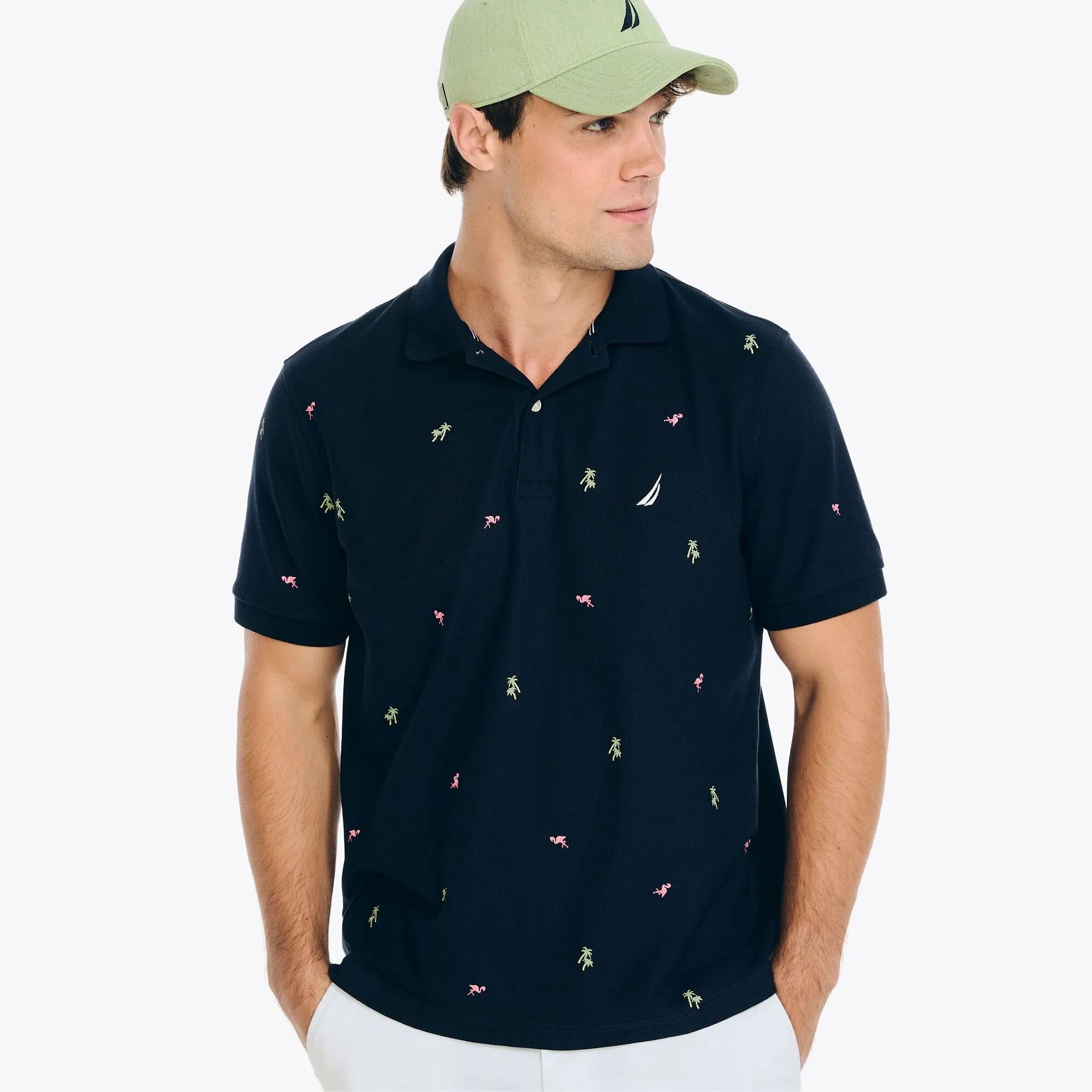 Nautica Mens Classic Fit Printed Deck Polo