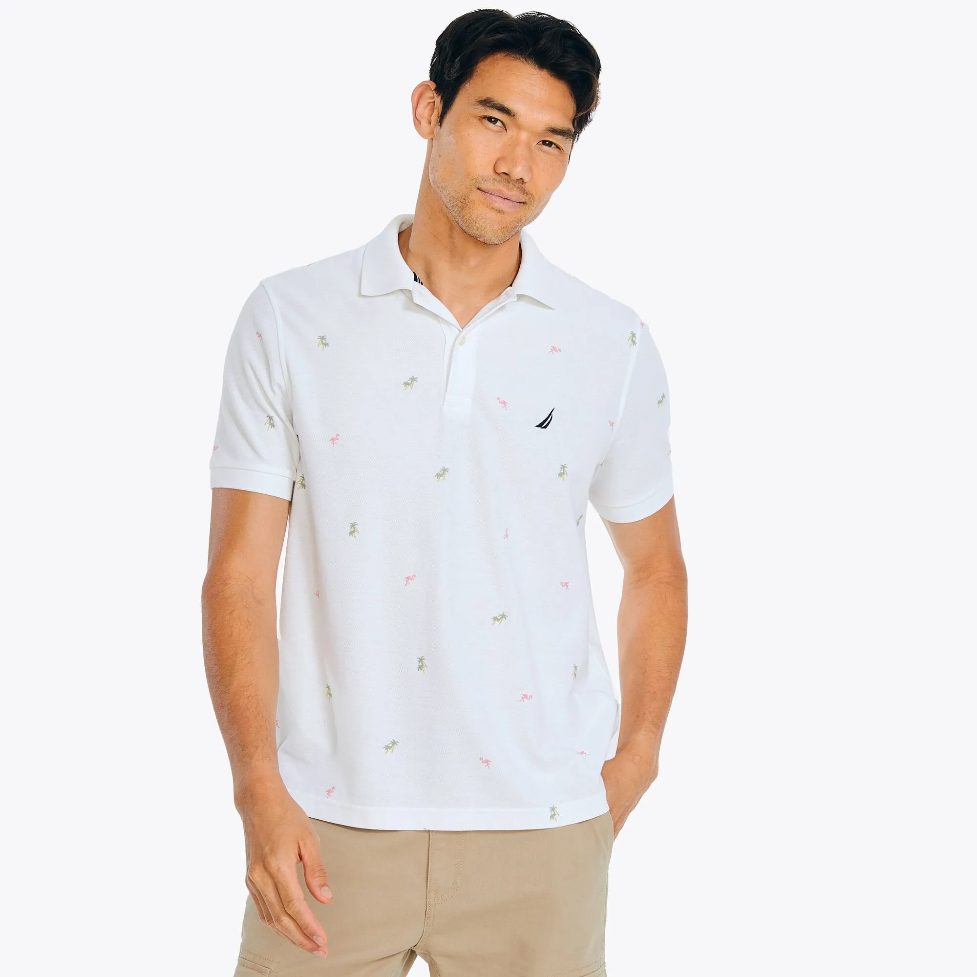 Nautica Mens Classic Fit Printed Deck Polo