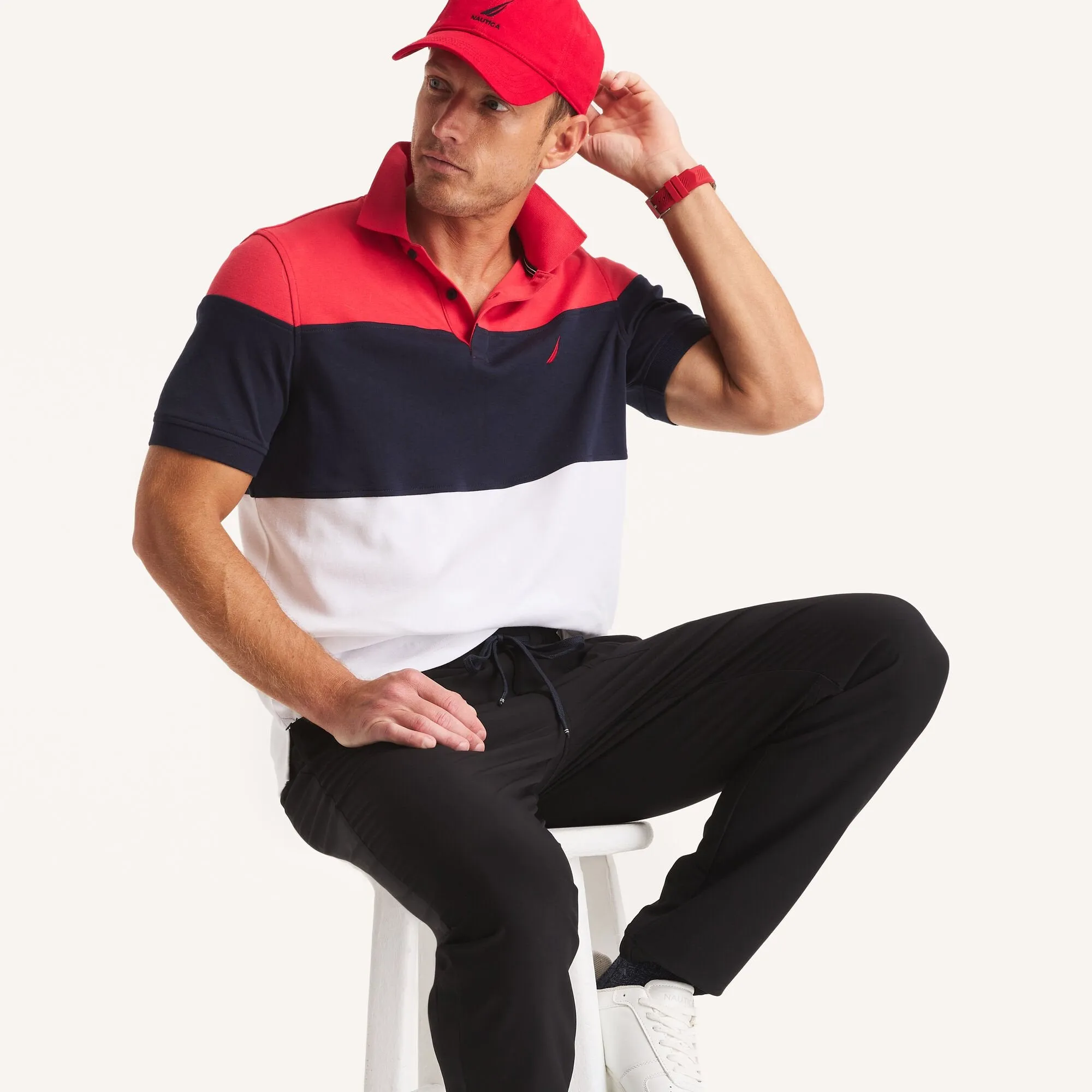 Nautica Mens Colorblock Classic Fit Interlock Polo