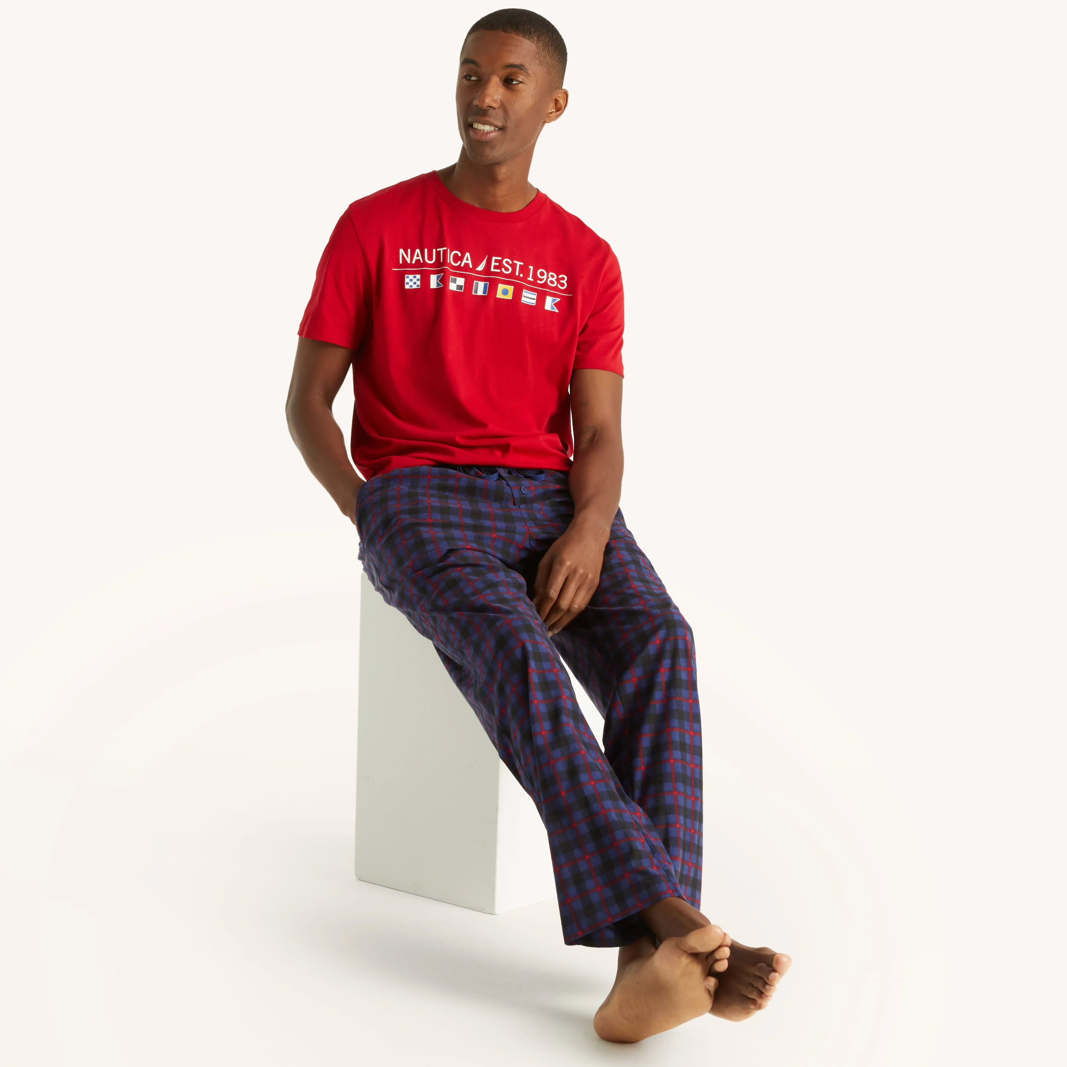 Nautica Mens Fleece Plaid Print Pajama Pant