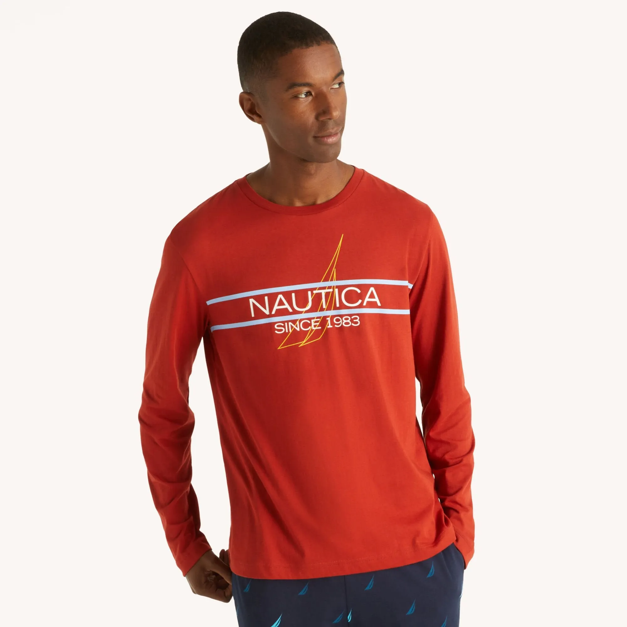 Nautica Mens Graphic Long-Sleeve Sleep T-Shirt