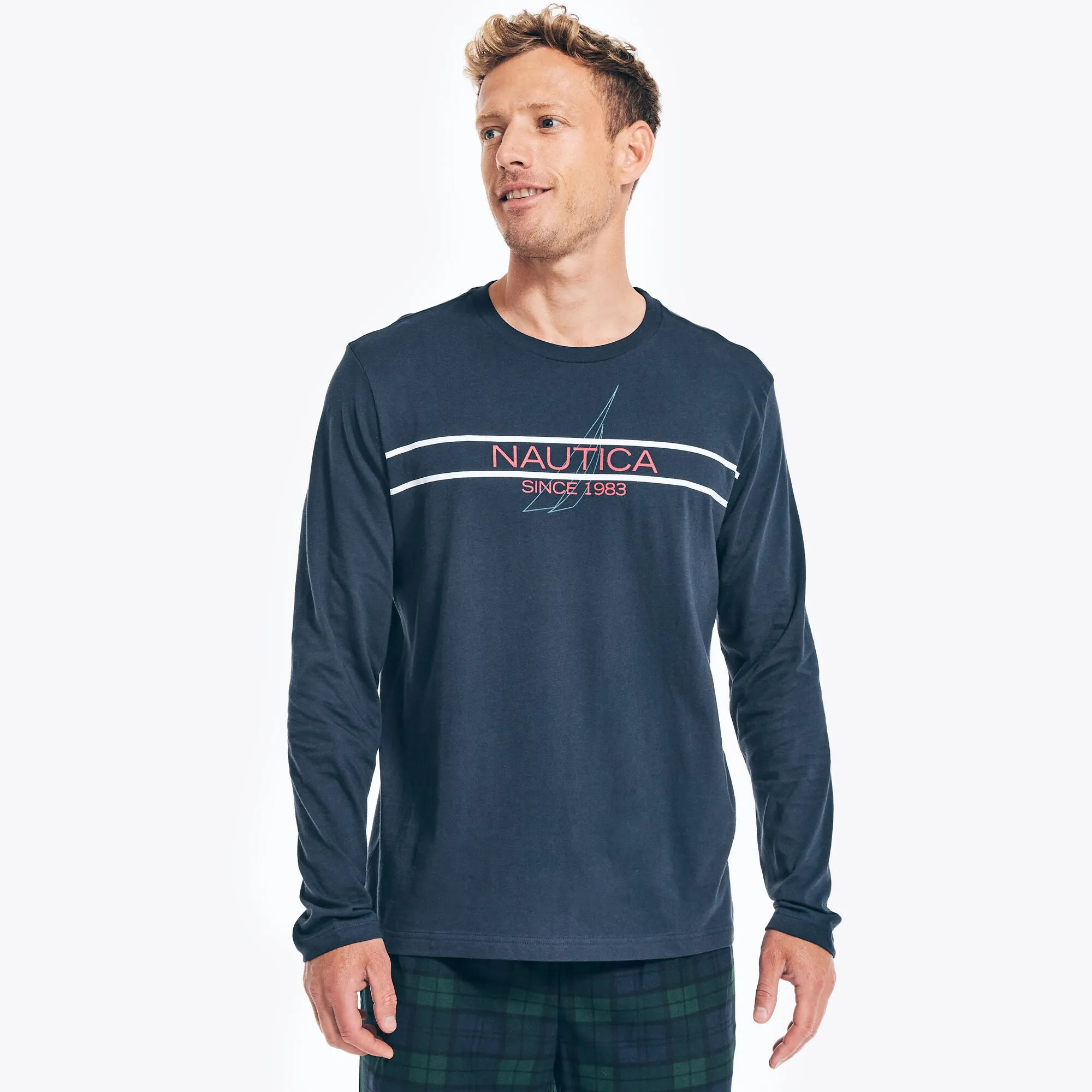 Nautica Mens Graphic Long-Sleeve Sleep T-Shirt