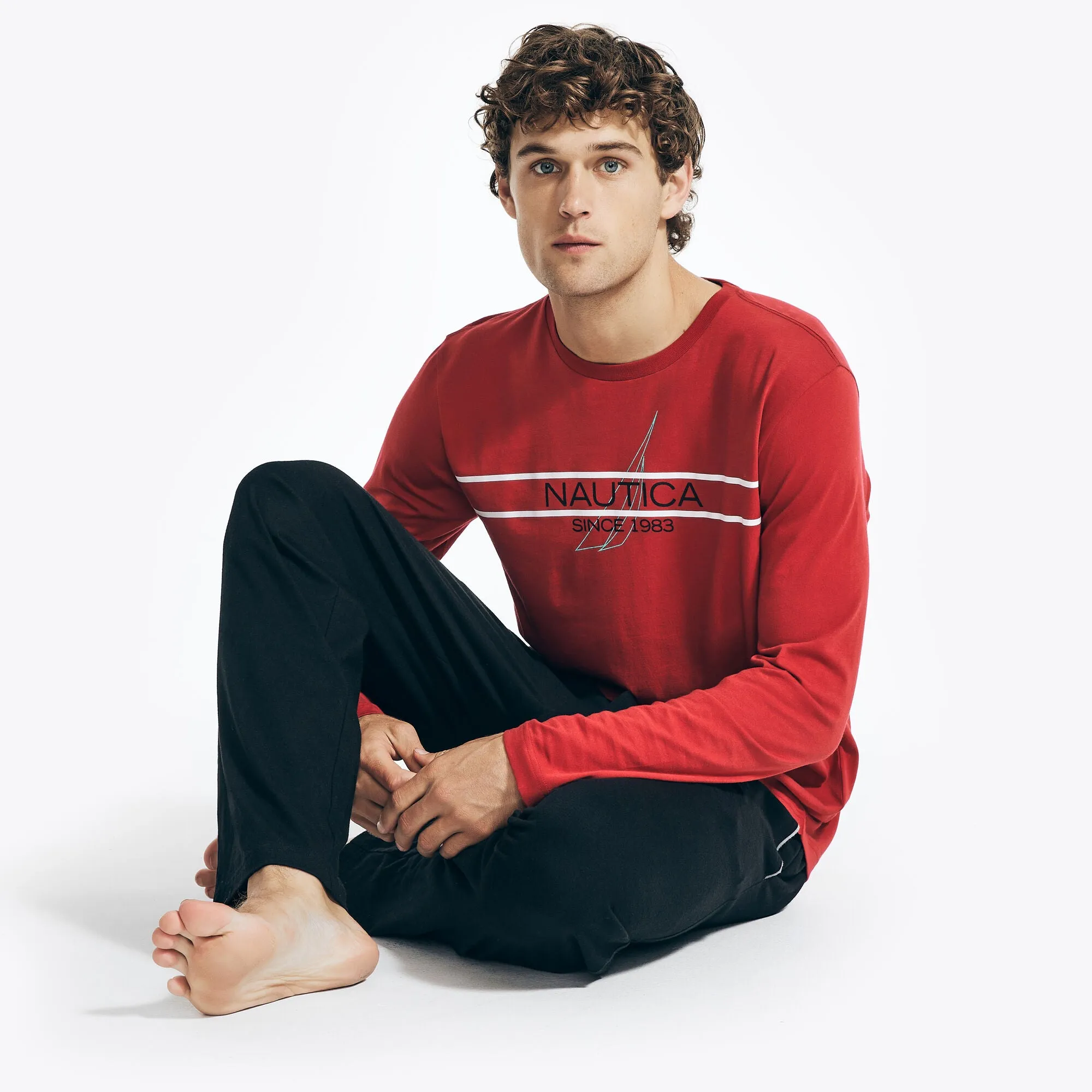 Nautica Mens Graphic Long-Sleeve Sleep T-Shirt