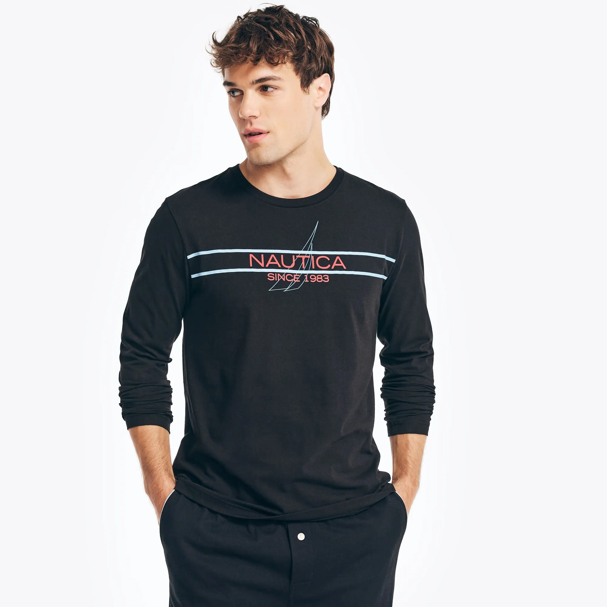 Nautica Mens Graphic Long-Sleeve Sleep T-Shirt
