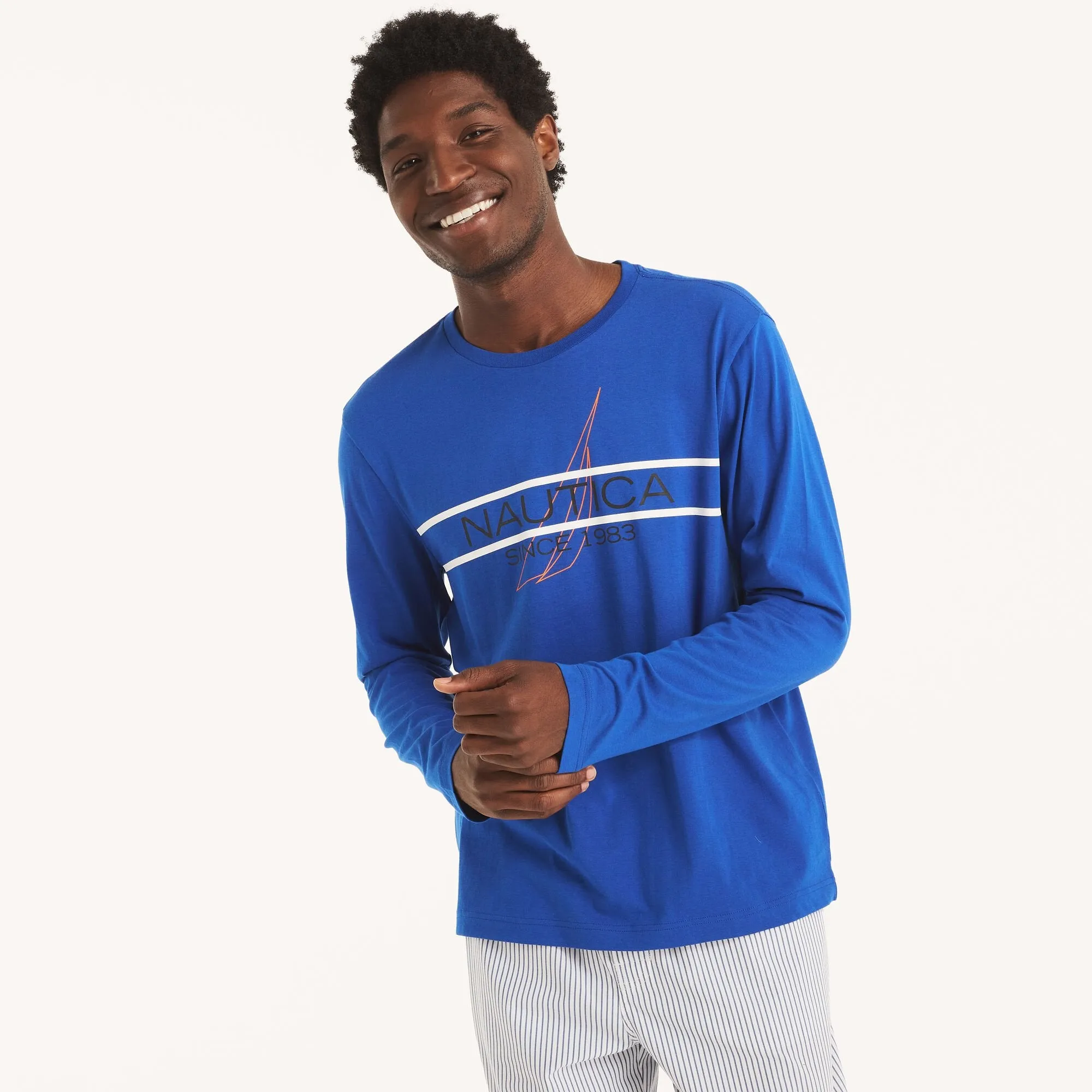 Nautica Mens Graphic Long-Sleeve Sleep T-Shirt