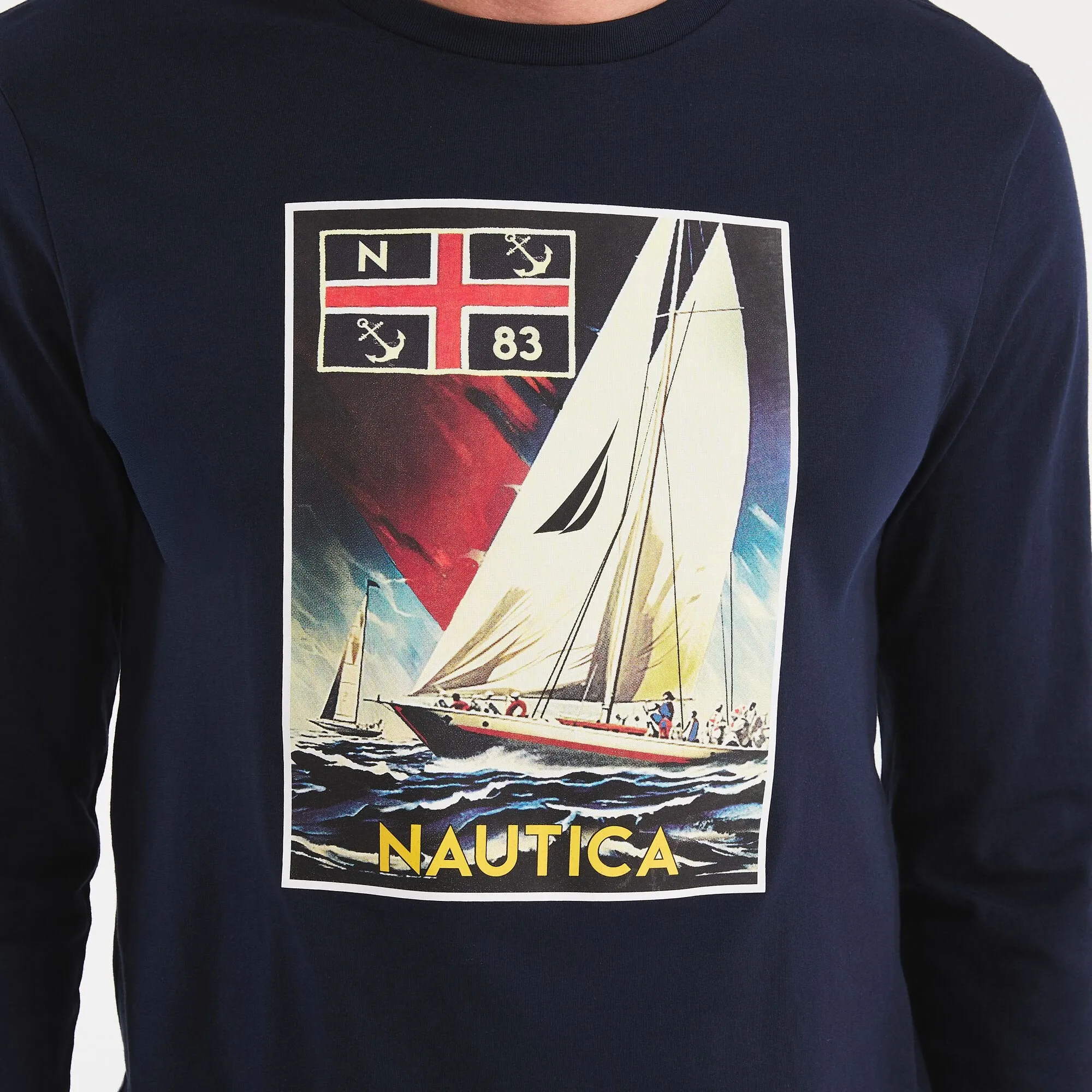 Nautica Mens Graphic Long-Sleeve T-Shirt