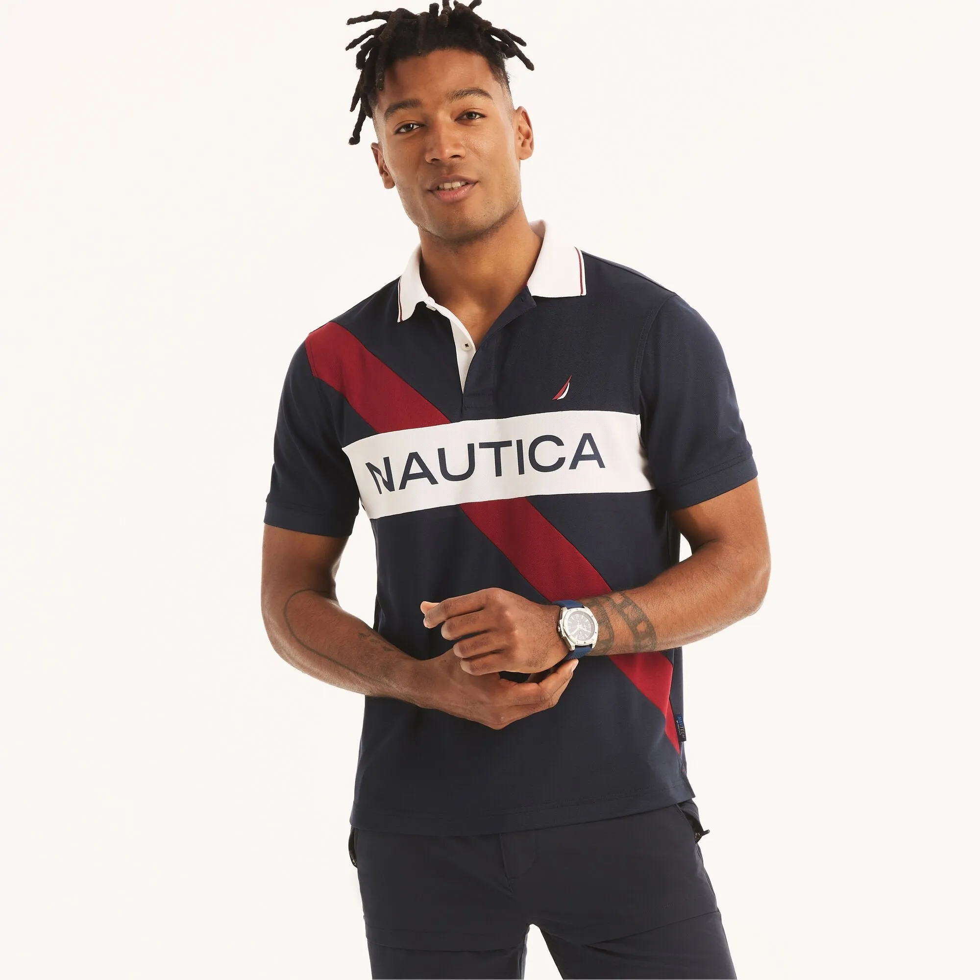 Nautica Mens Navtech Sustainably Crafted Classic Fit Colorblock Polo