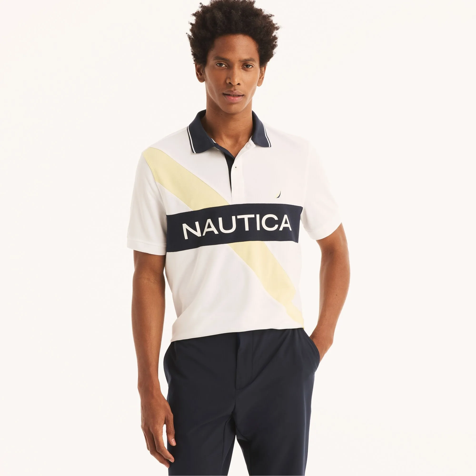Nautica Mens Navtech Sustainably Crafted Classic Fit Colorblock Polo
