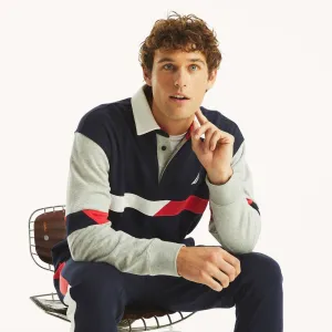 Nautica Mens Relaxed Fit Long-Sleeve Colorblock Polo