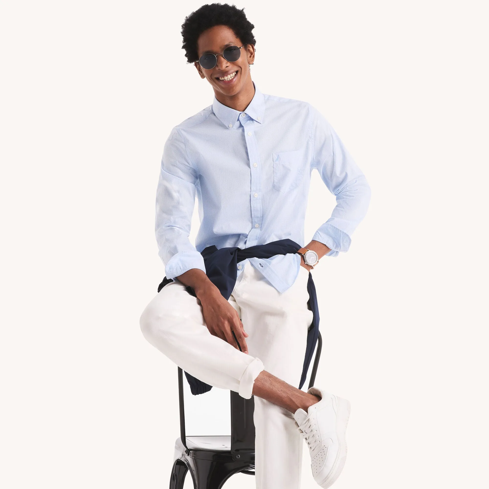 Nautica Mens Slim Fit Wrinkle-Resistant Micro Gingham Shirt