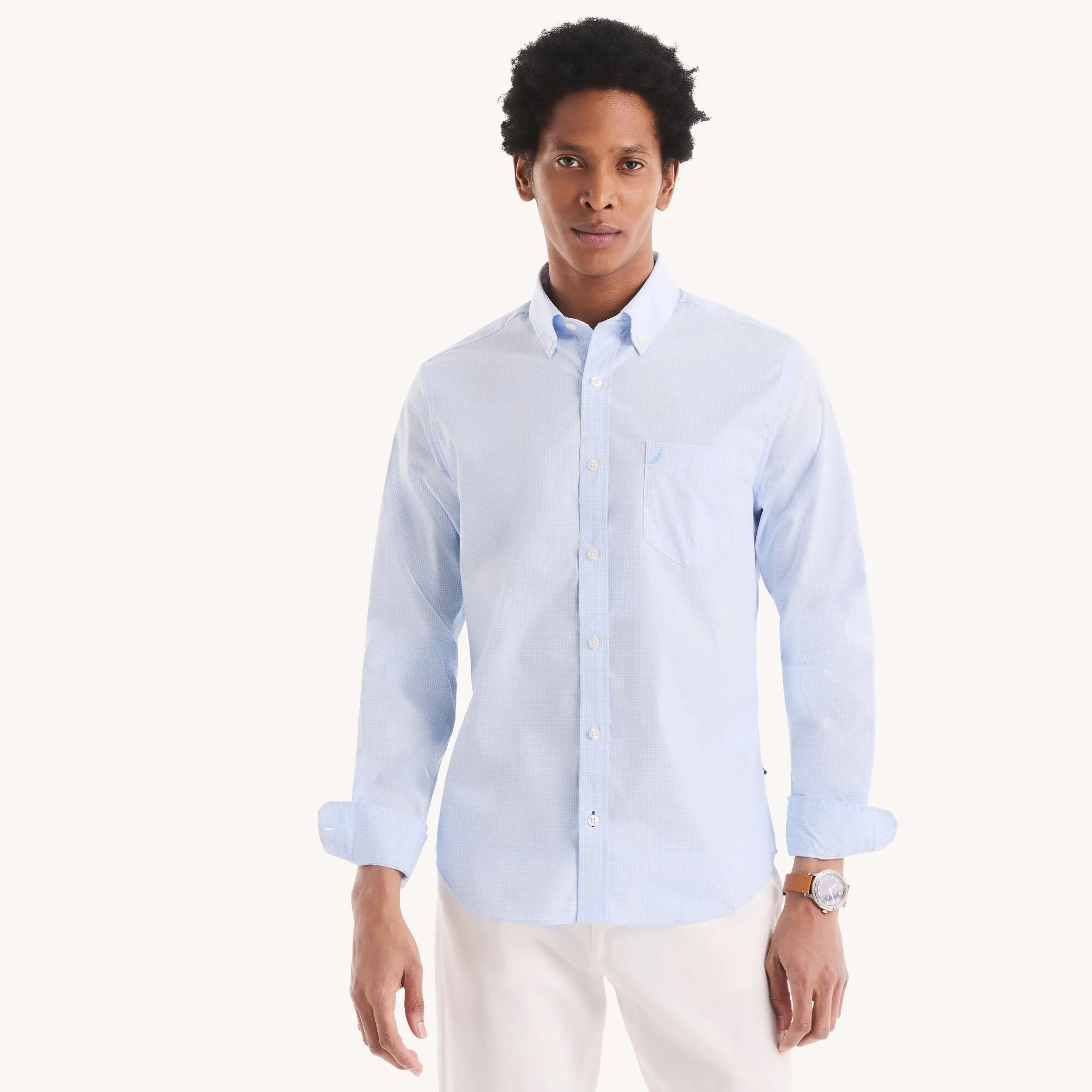 Nautica Mens Slim Fit Wrinkle-Resistant Micro Gingham Shirt