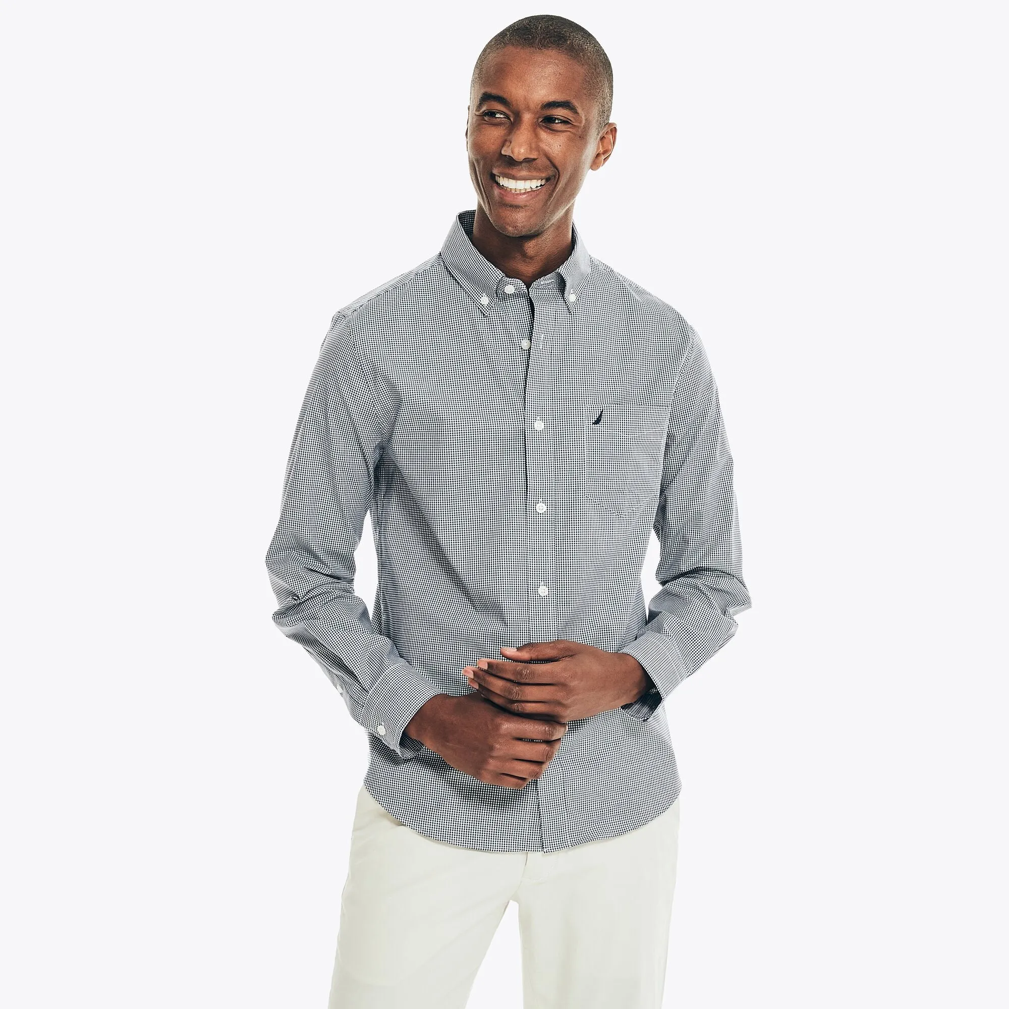 Nautica Mens Slim Fit Wrinkle-Resistant Micro Gingham Shirt
