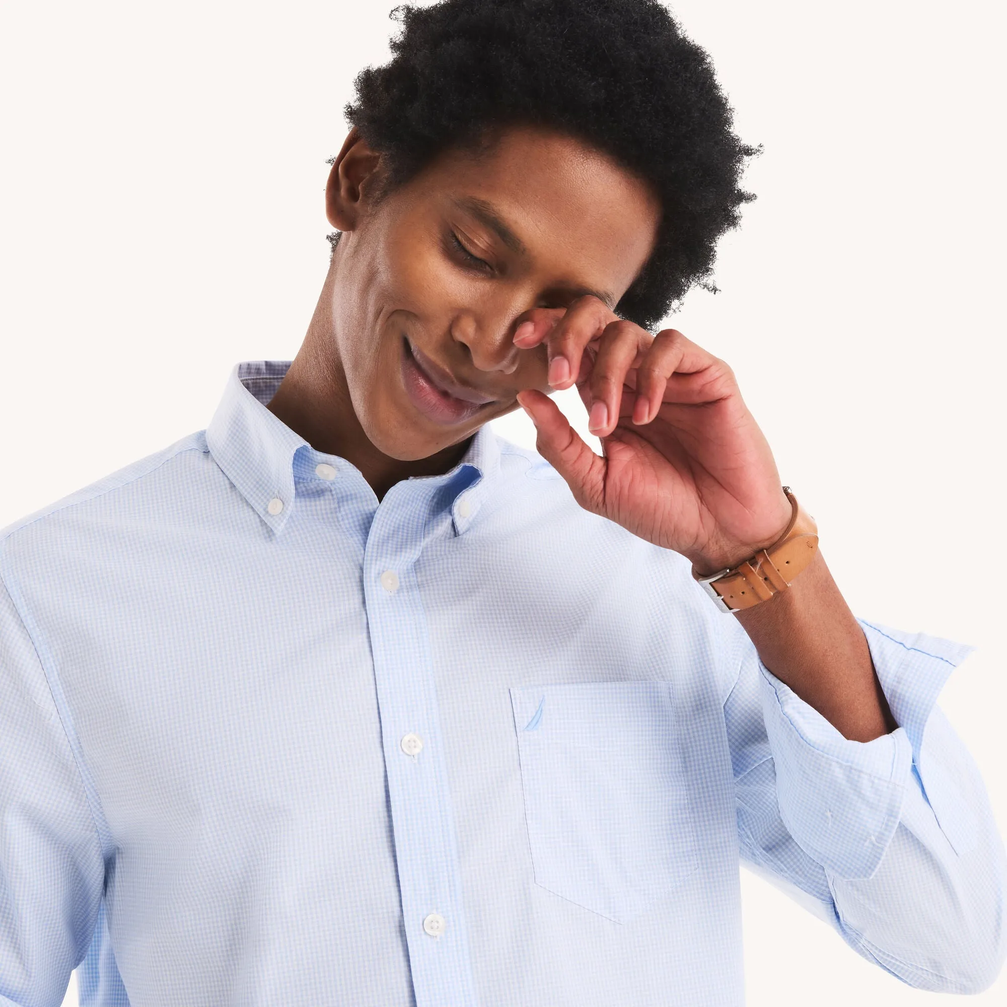 Nautica Mens Slim Fit Wrinkle-Resistant Micro Gingham Shirt