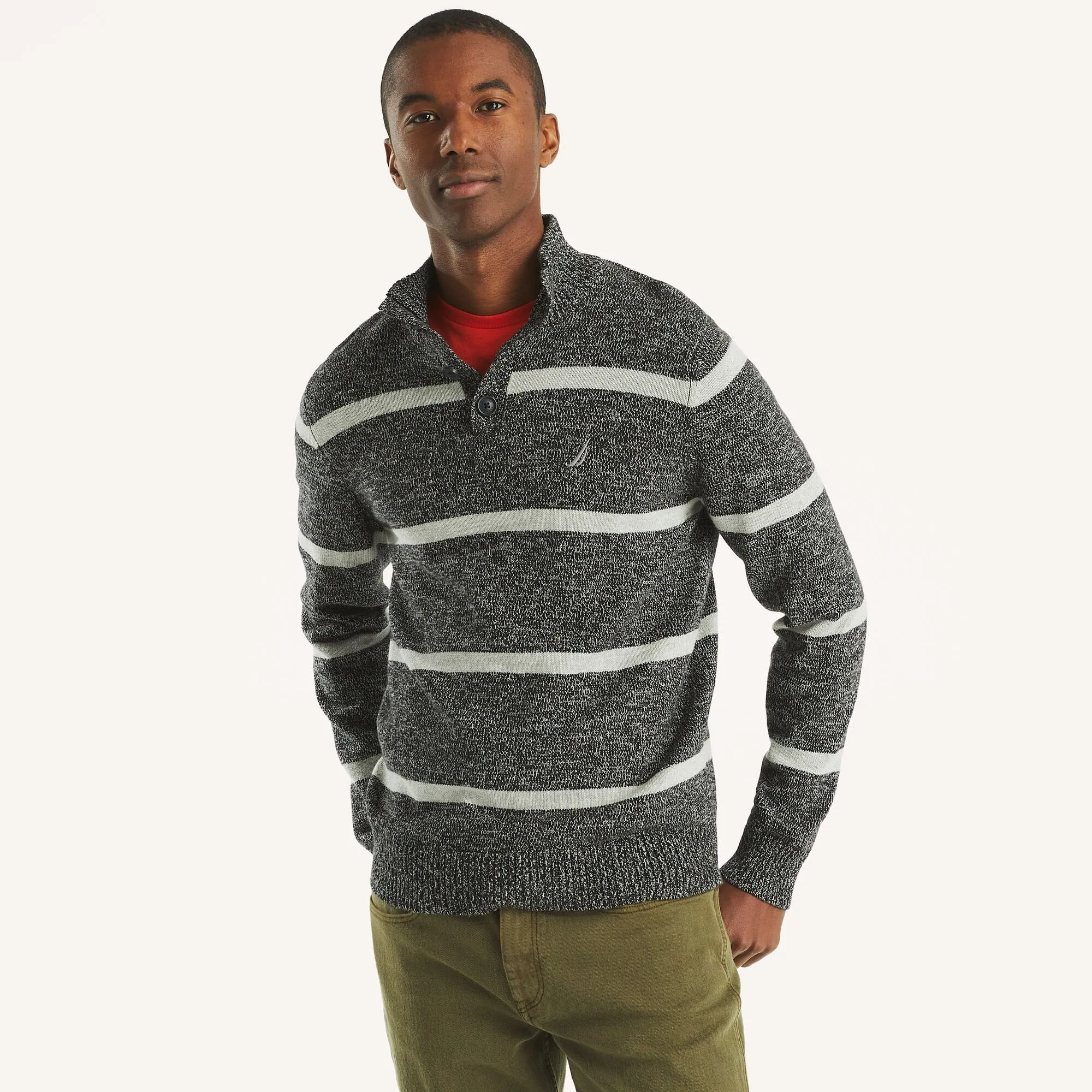 Nautica Mens Striped Mock-Neck Sweater