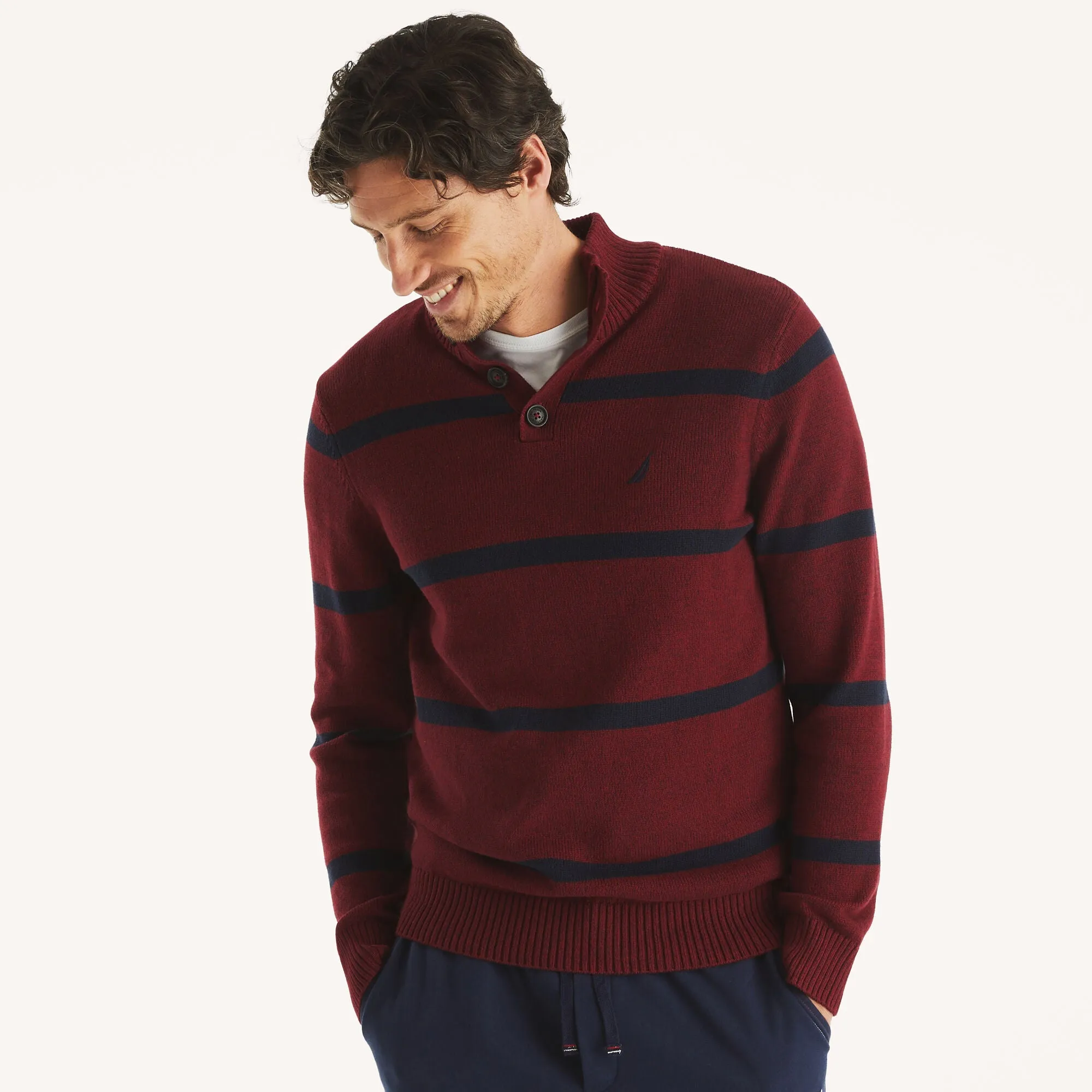 Nautica Mens Striped Mock-Neck Sweater