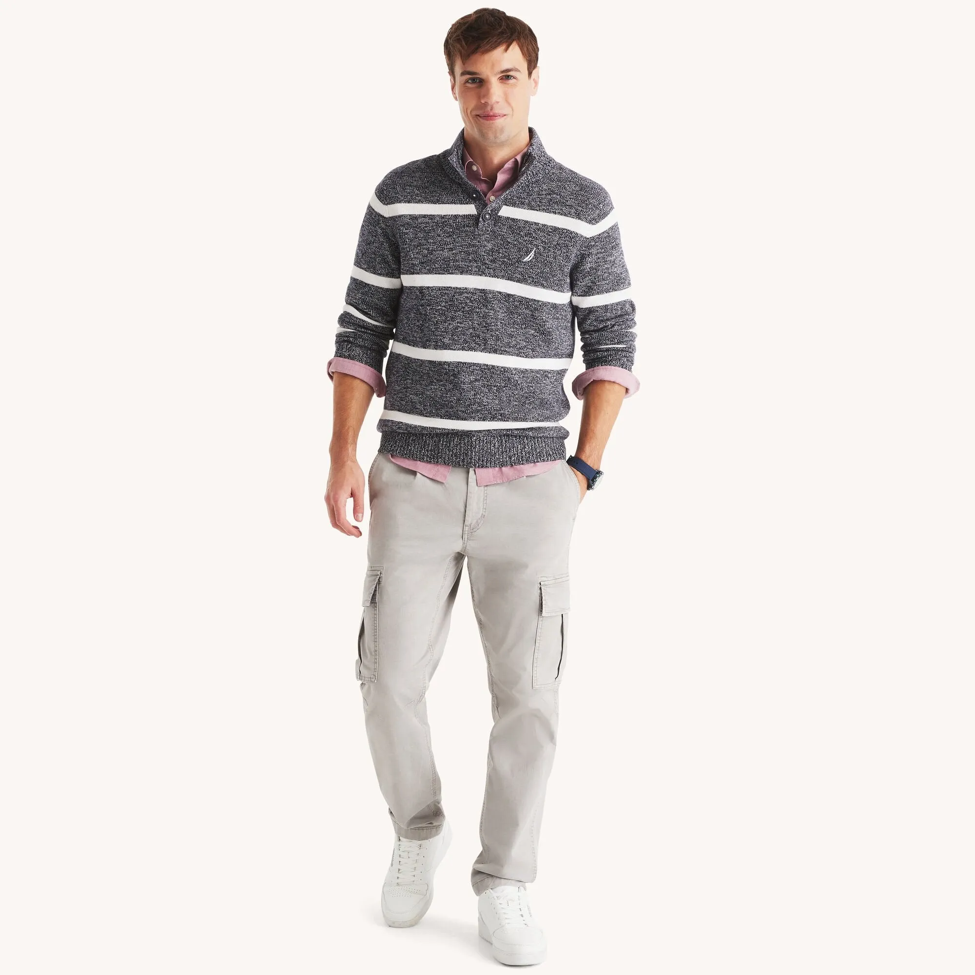 Nautica Mens Striped Mock-Neck Sweater