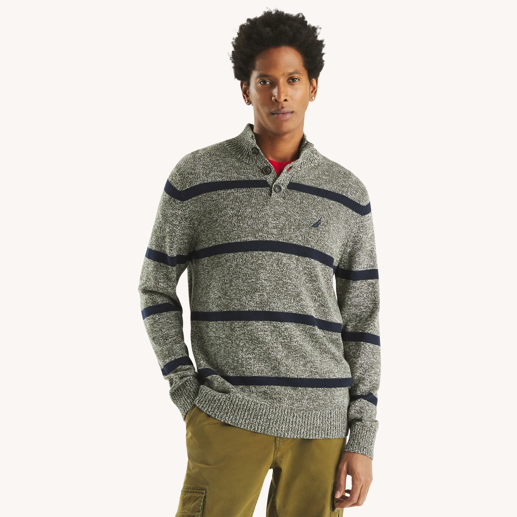 Nautica Mens Striped Mock-Neck Sweater