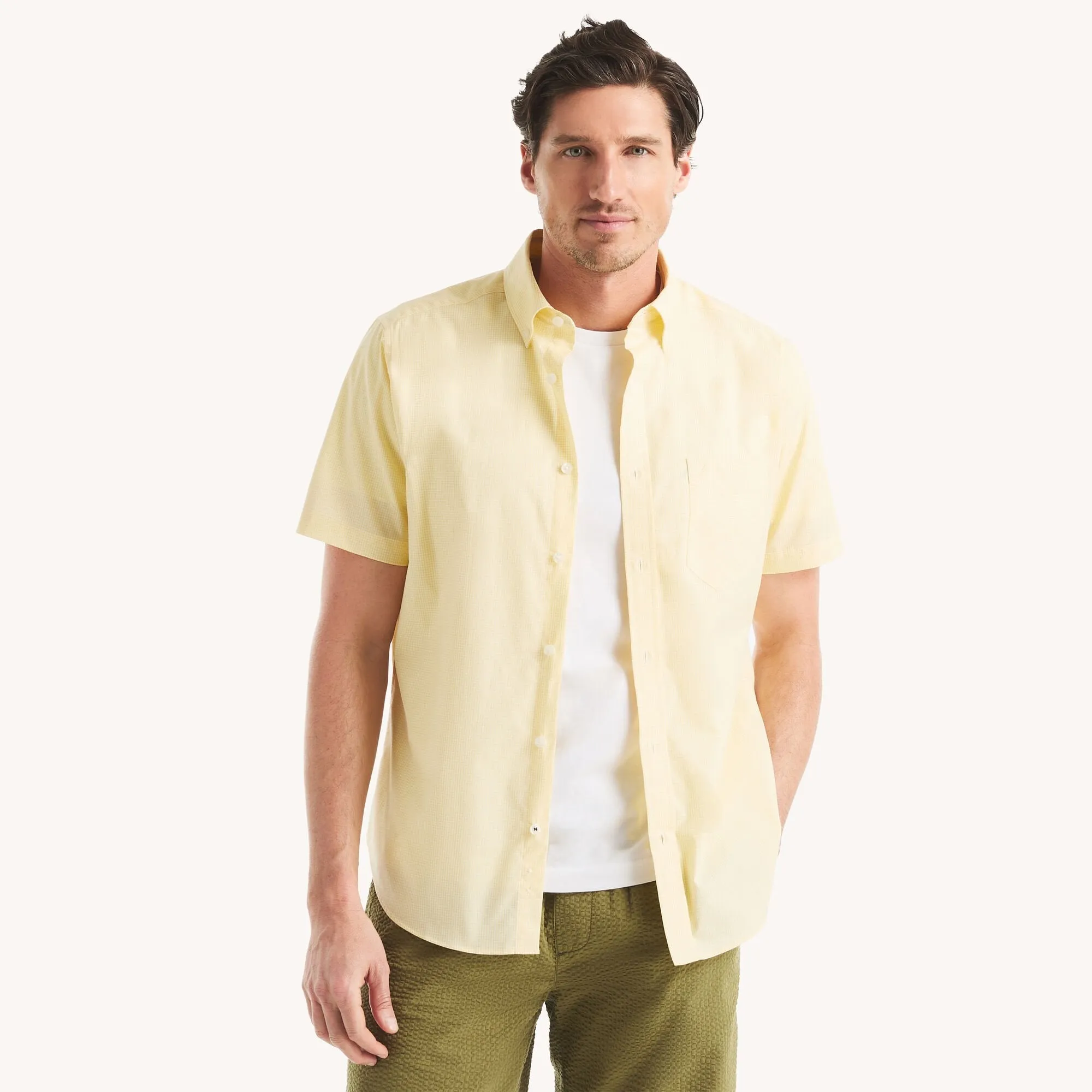 Nautica Mens Wrinkle-Resistant Plaid Wear To Work Short-Sleeve Shirt