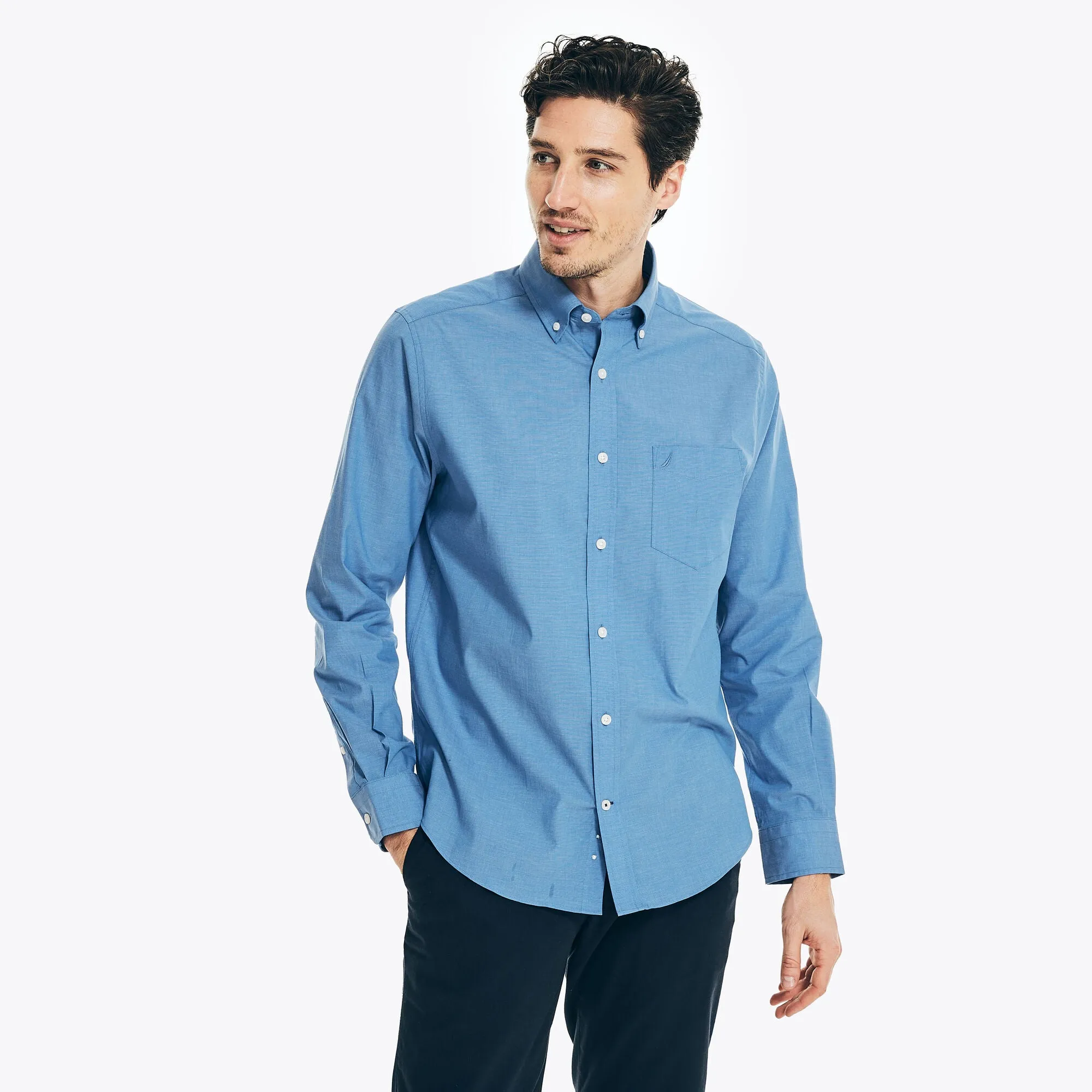 Nautica Mens Wrinkle-Resistant Wear To Work Poplin Shirt