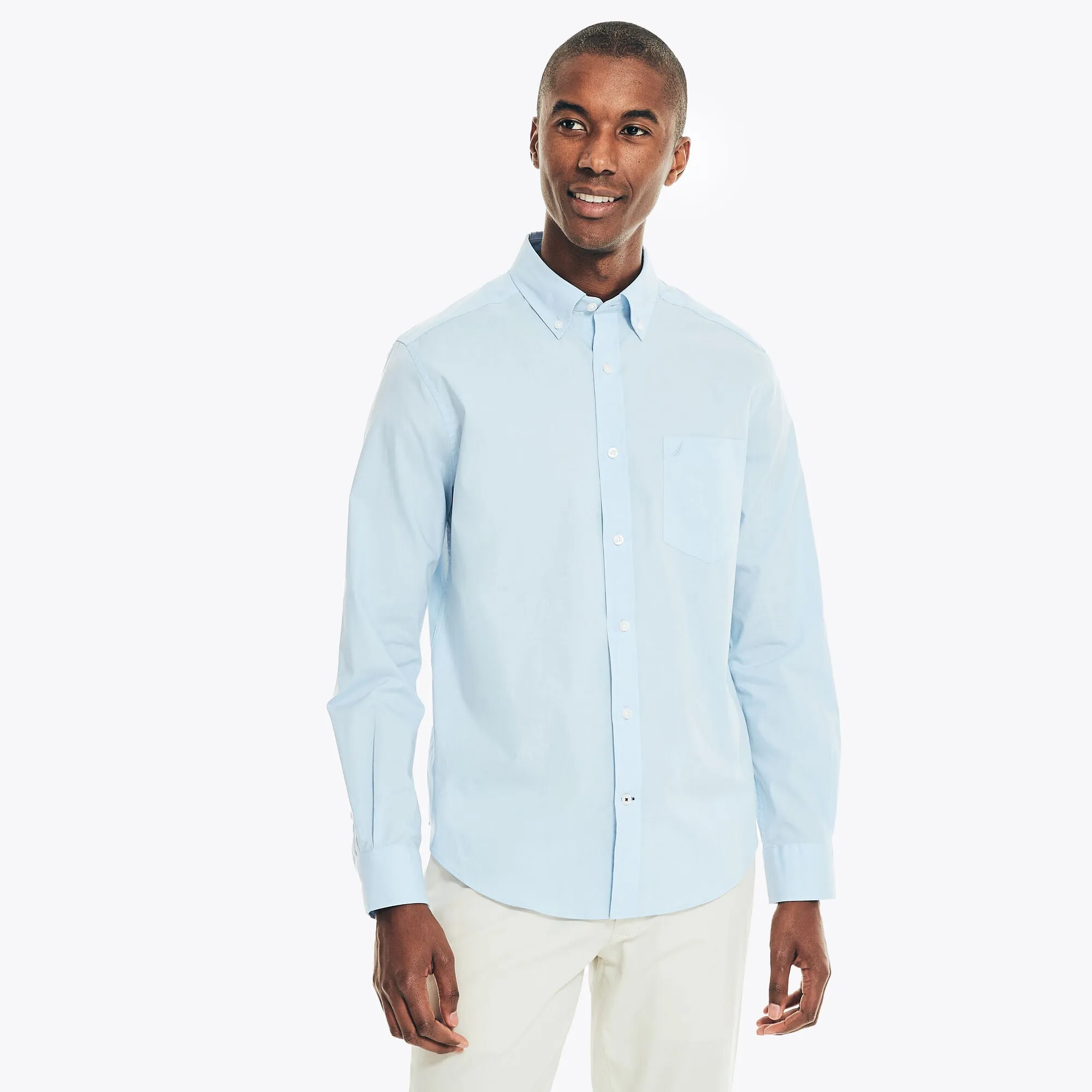 Nautica Mens Wrinkle-Resistant Wear To Work Poplin Shirt