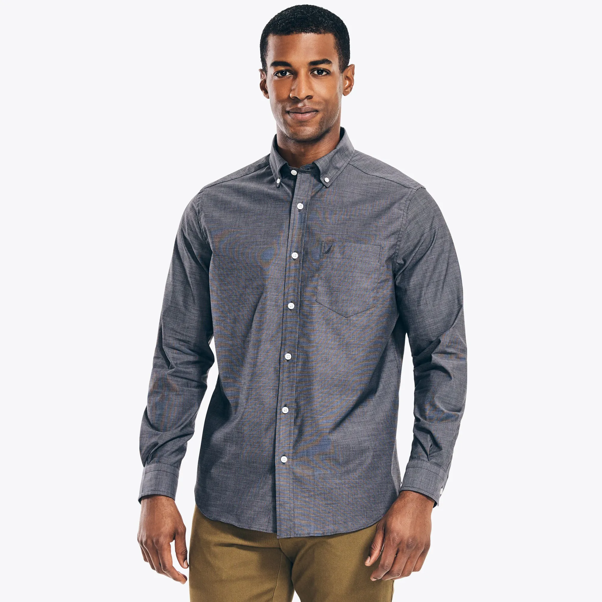 Nautica Mens Wrinkle-Resistant Wear To Work Poplin Shirt