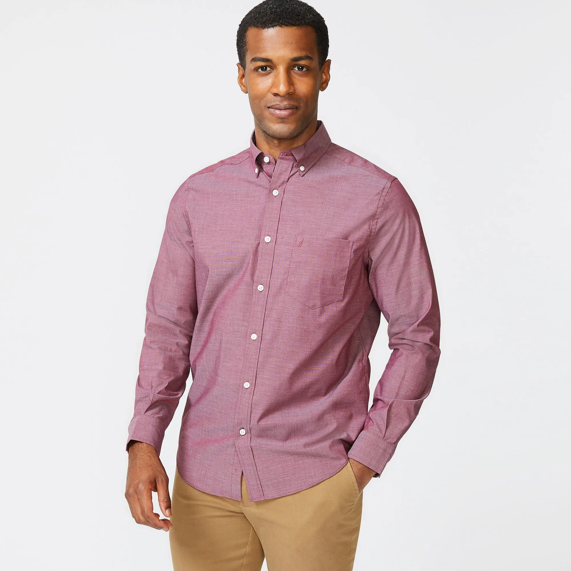 Nautica Mens Wrinkle-Resistant Wear To Work Poplin Shirt