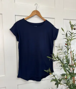 Navy Cap Sleeve Cotton T Shirt
