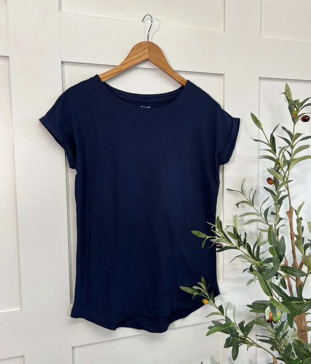 Navy Cap Sleeve Cotton T Shirt