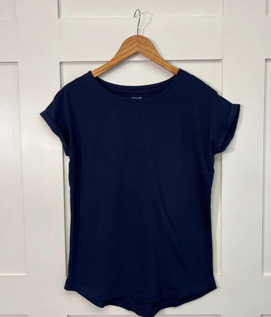 Navy Cap Sleeve Cotton T Shirt