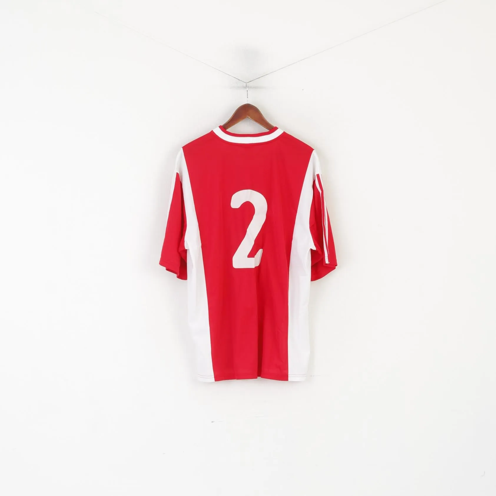 New Adidas Men 2XL Shirt Red White Football #2 RWE Striker Jersey V Neck Top