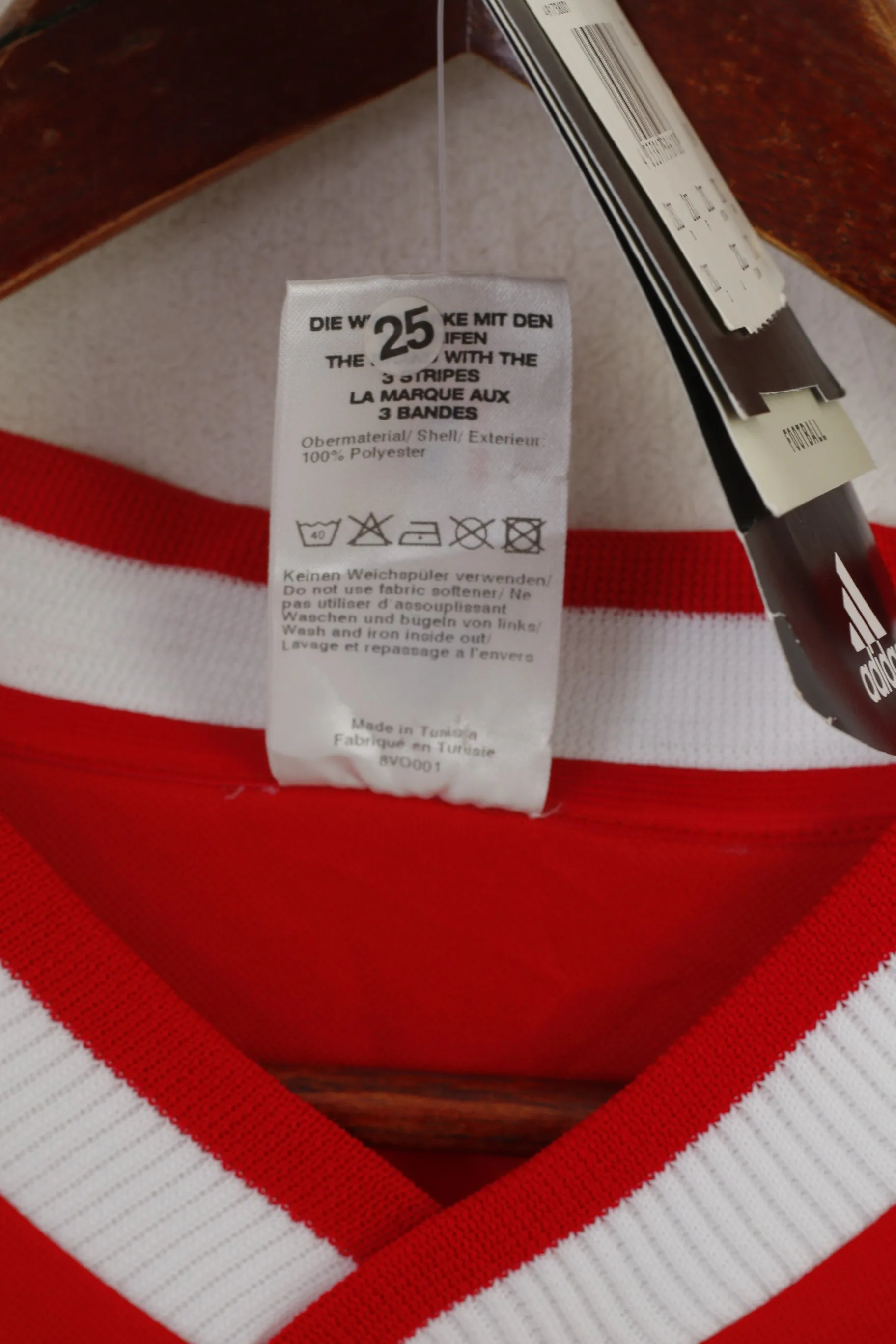 New Adidas Men 2XL Shirt Red White Football #2 RWE Striker Jersey V Neck Top