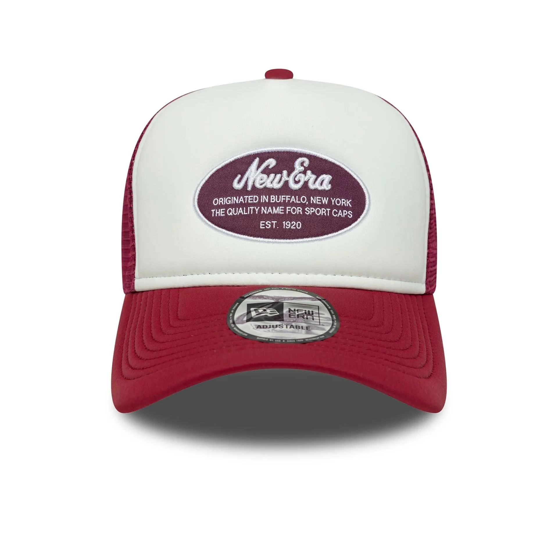 New Era Oval Foam Patch Dark Red 9FORTY A-Frame Trucker Adjustable Cap Billy J