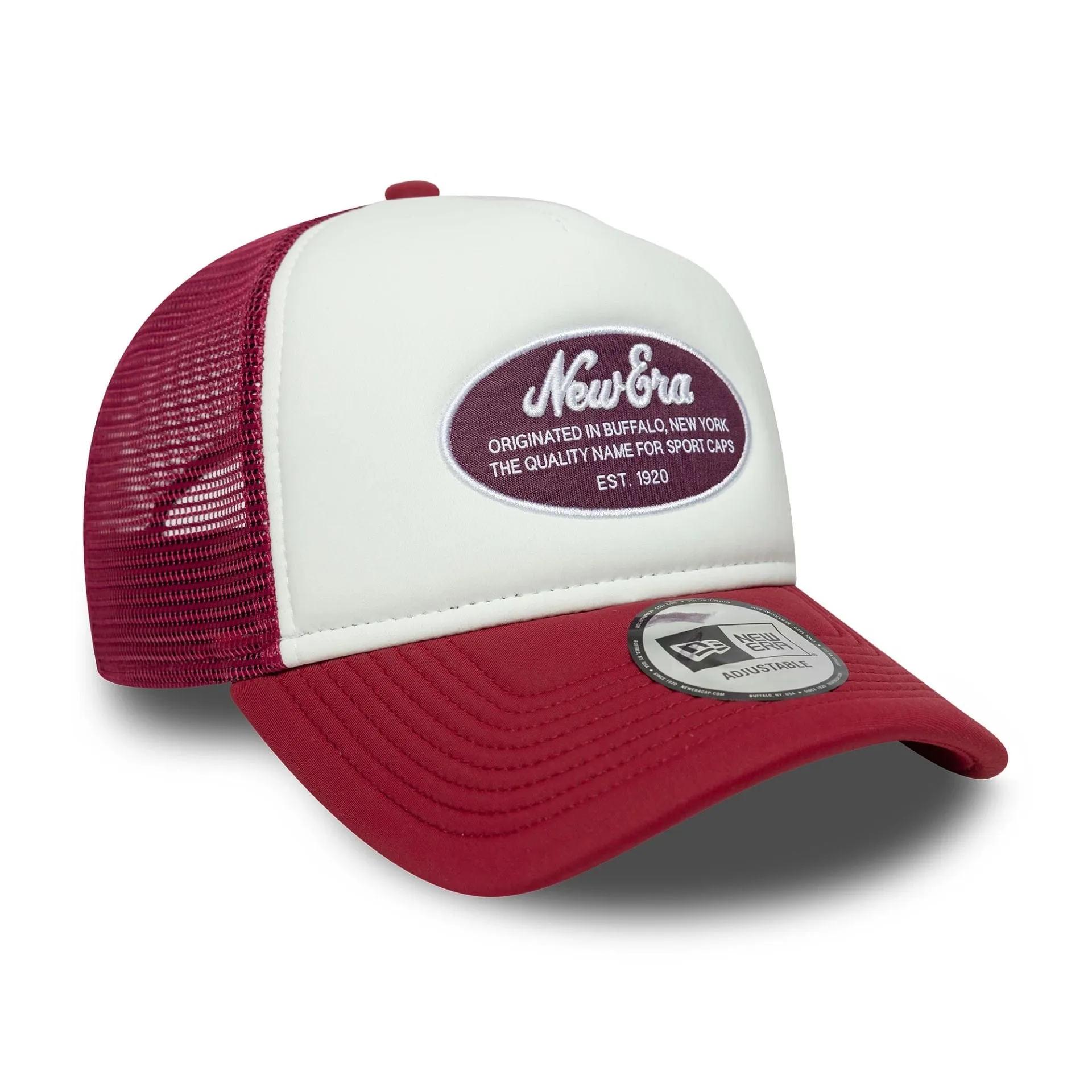 New Era Oval Foam Patch Dark Red 9FORTY A-Frame Trucker Adjustable Cap Billy J