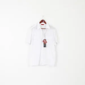 New Gabicci Men L Polo Shirt White Cotton Pockets Buttoned Retro Style Classic Top