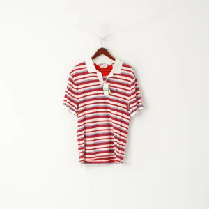 New Penguin Men L Polo Shirt Red Cream Cotton Striped Heritage Slim Fit Top