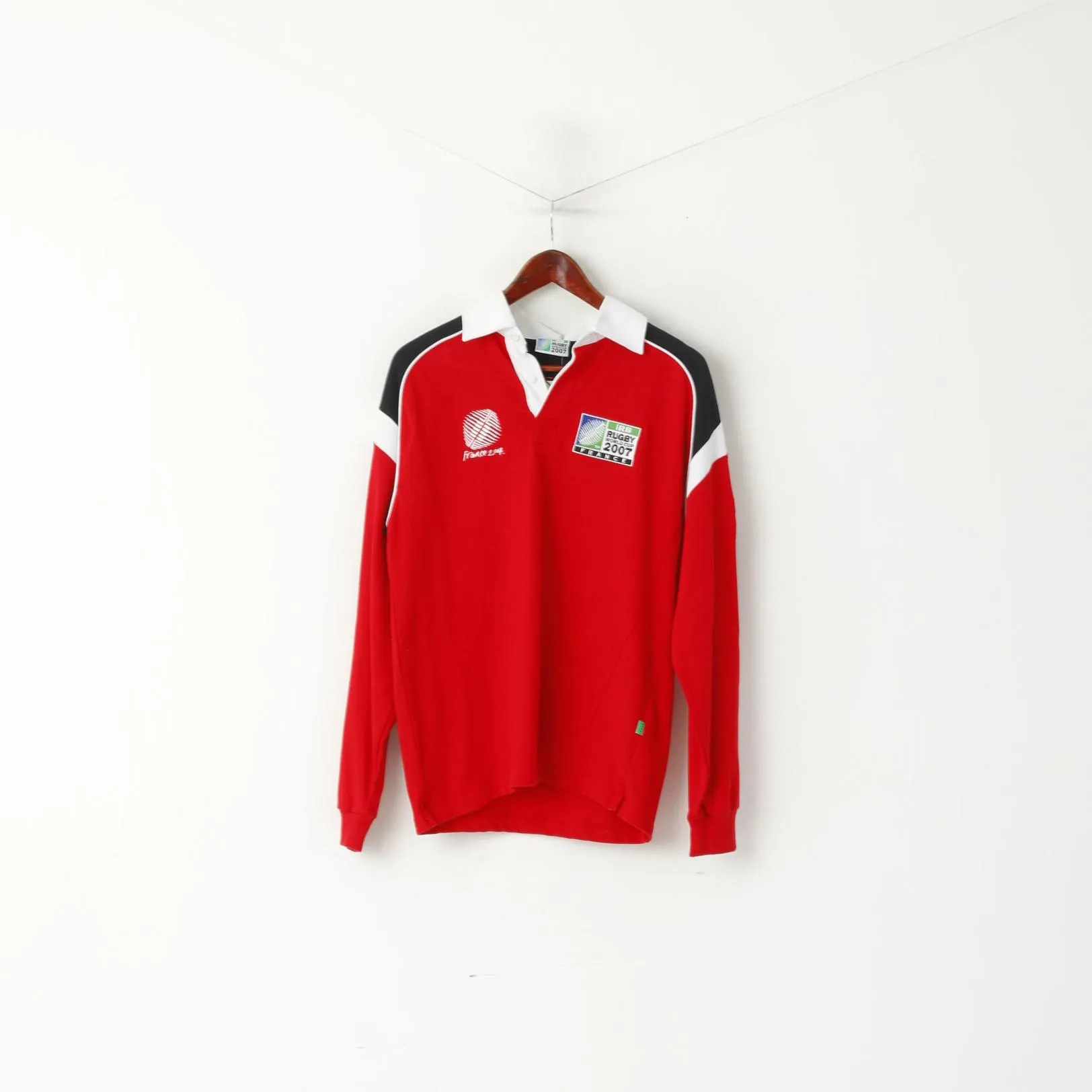 New Rugby World Cup 2007 Men S Polo Shirt Red Cotton France Long Sleeve Top