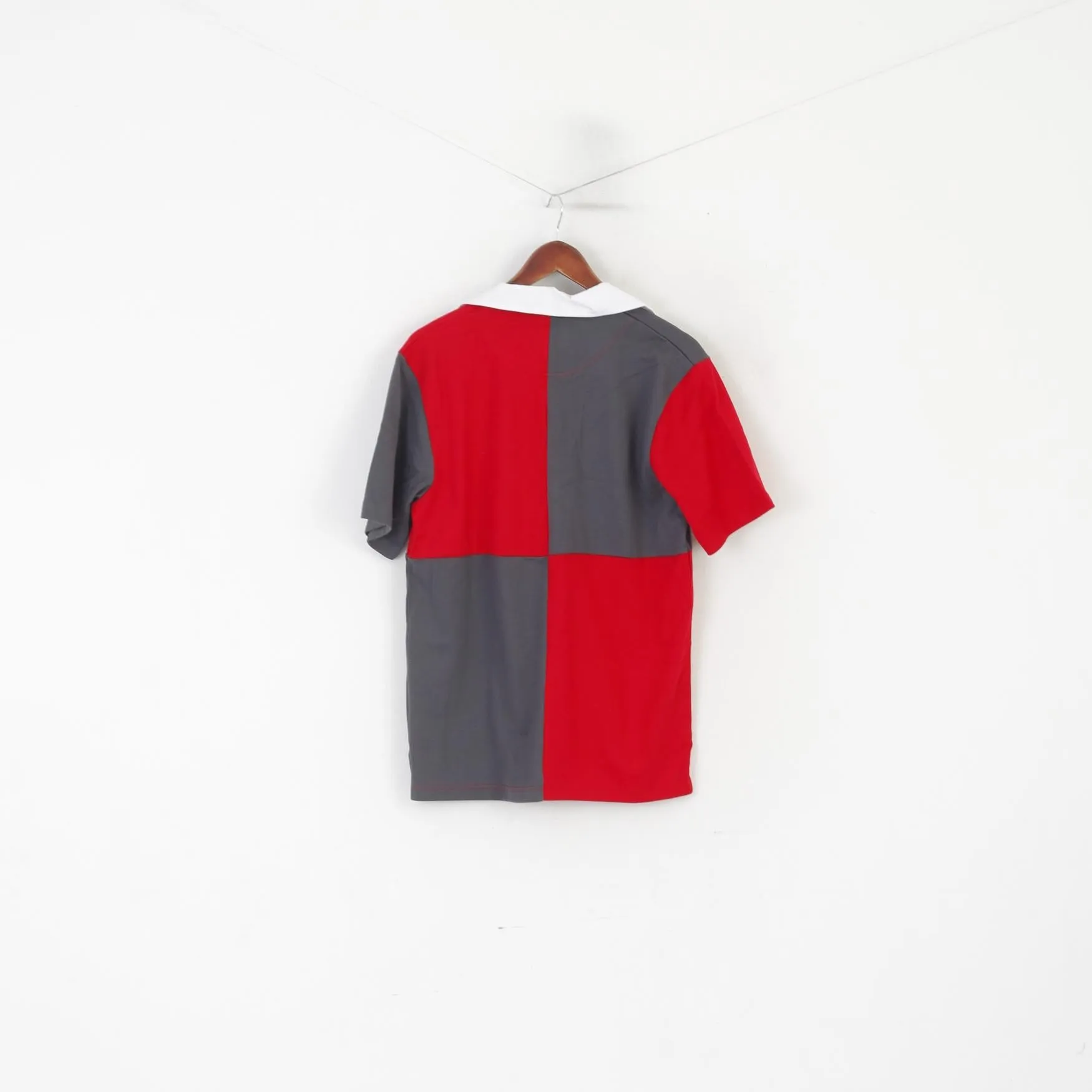 New Rugby World Cup 2015 Men M Polo Shirt Gray Red Cotton WRU Harlequin Top